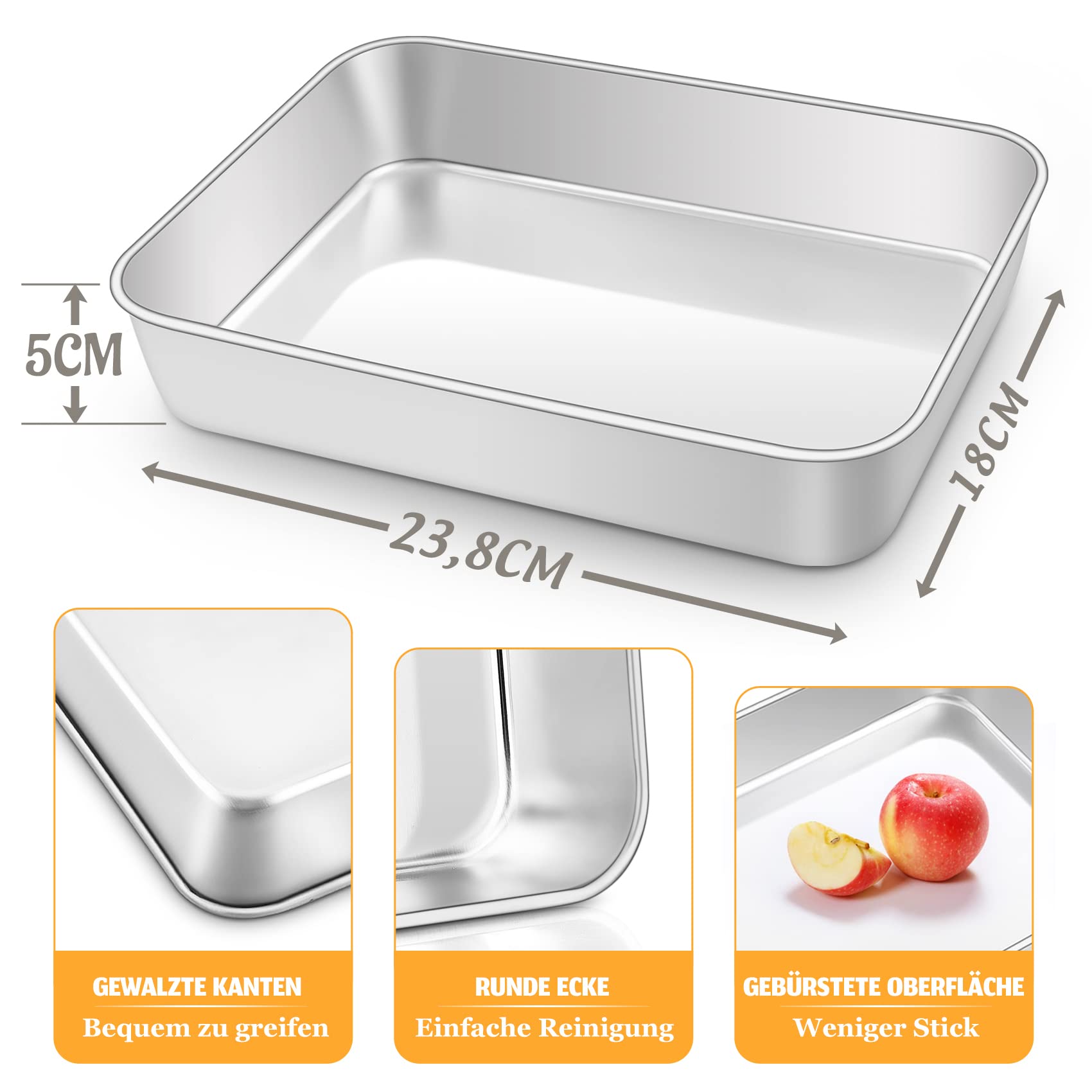 Teglia da forno Onader, 23,8 x 18 x 5 cm, in acciaio inox, rettangolare, piccola teglia da forno, per lasagne, atossica e sana, facile da pulire e lavabile in lavastoviglie