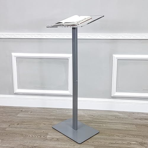 Miniatura 4 de FixtureDisplays® Podio acrílico para piso, poste de aluminio y base - transparente y plata 119741