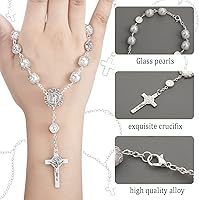 Vista 4 de 4 piezas de rosario de San Benito en plata para coche, espejo retrovisor con medalla religiosa para coche, clip de visor de plata con San Cristóbal