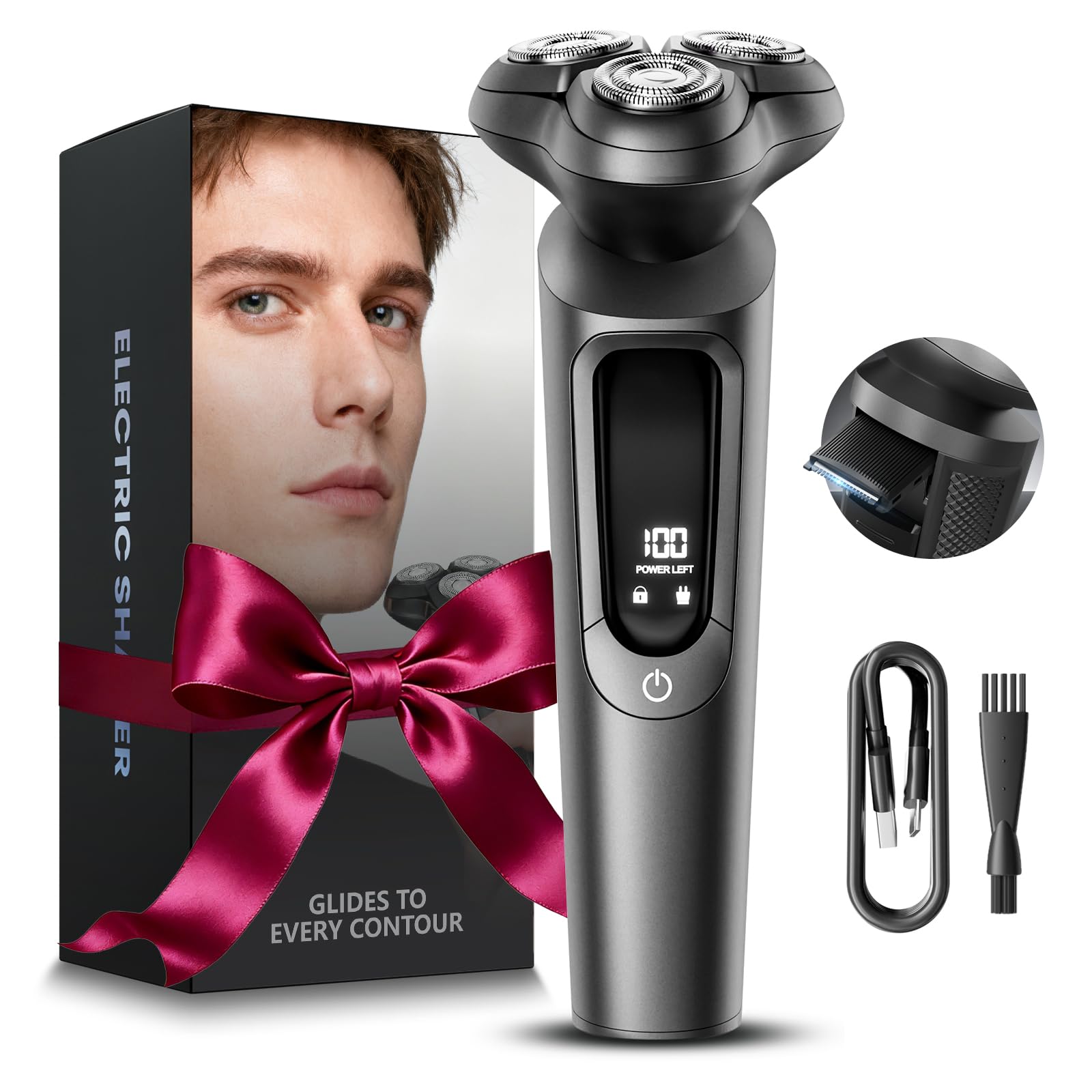Electric Razor for Men IPX8 Waterproof with Type-C Quick Charge 3D Flex Blades Pop-Up Trimmer 90 min Runtime