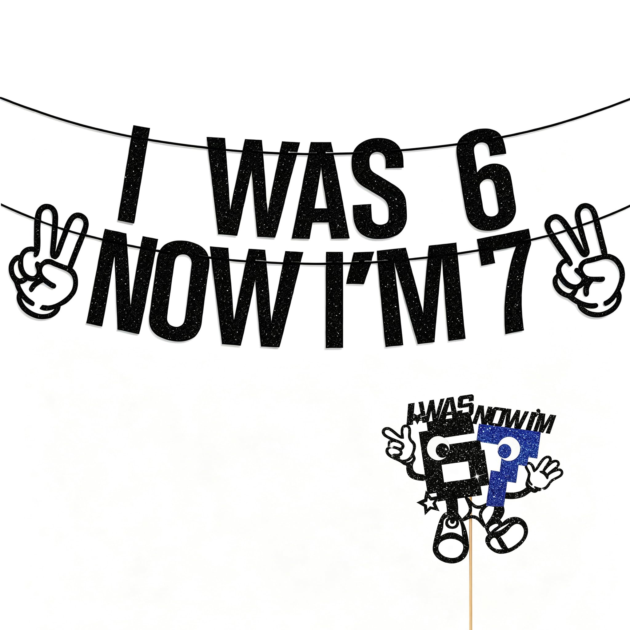 LCOLYDM 6 7 Birthday Decorations Set, I Was 6 Now Im 7 Banner, 67 Cake Topper, Meme Party Supplies for Boys Girls, Funny Seventh Birthday Decor, Seven Year Old Backdrop, Photography Prop