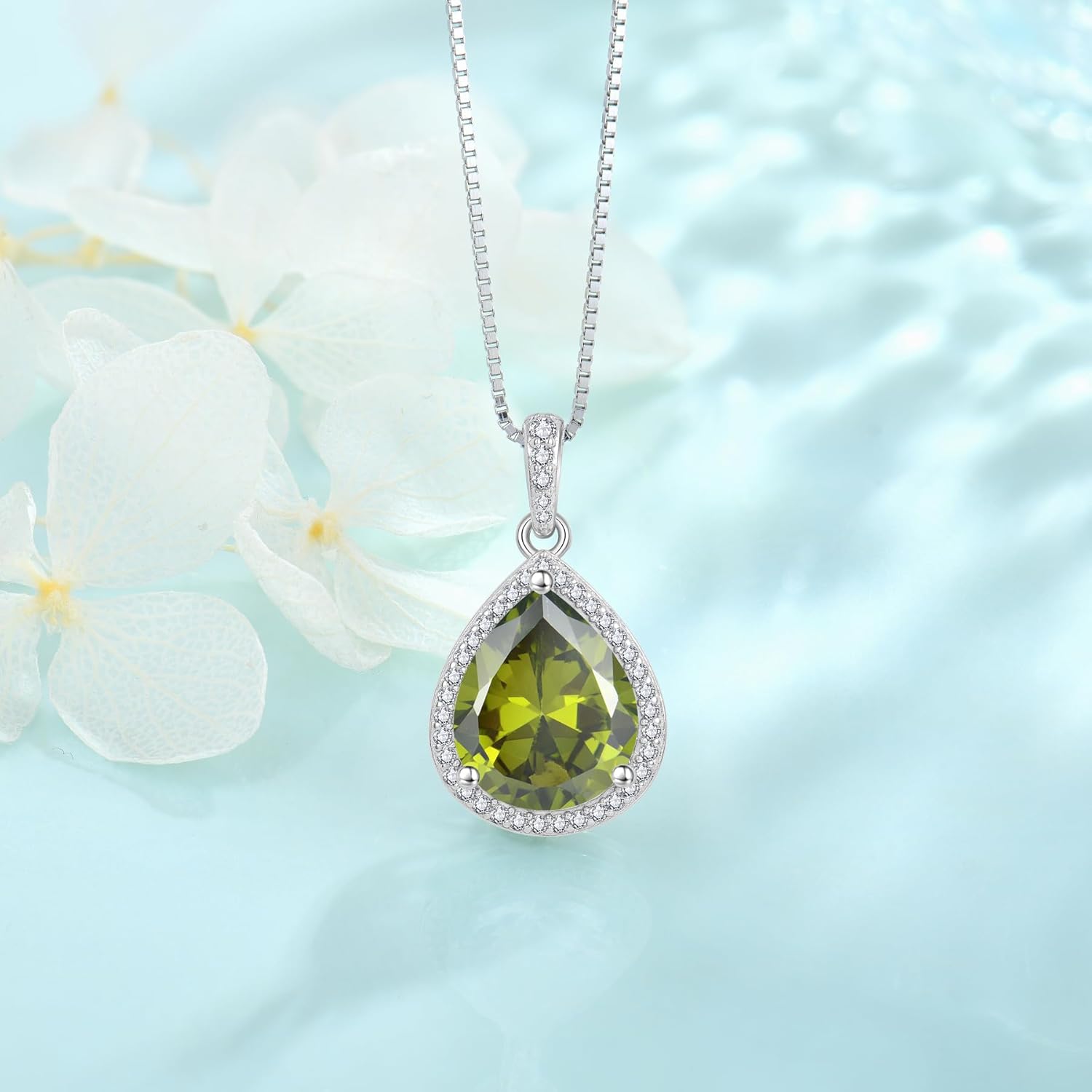FJ Teardrop Pendant Necklace 925 Sterling Silver Birthstone Jewelry Gifts for Women - Image 3