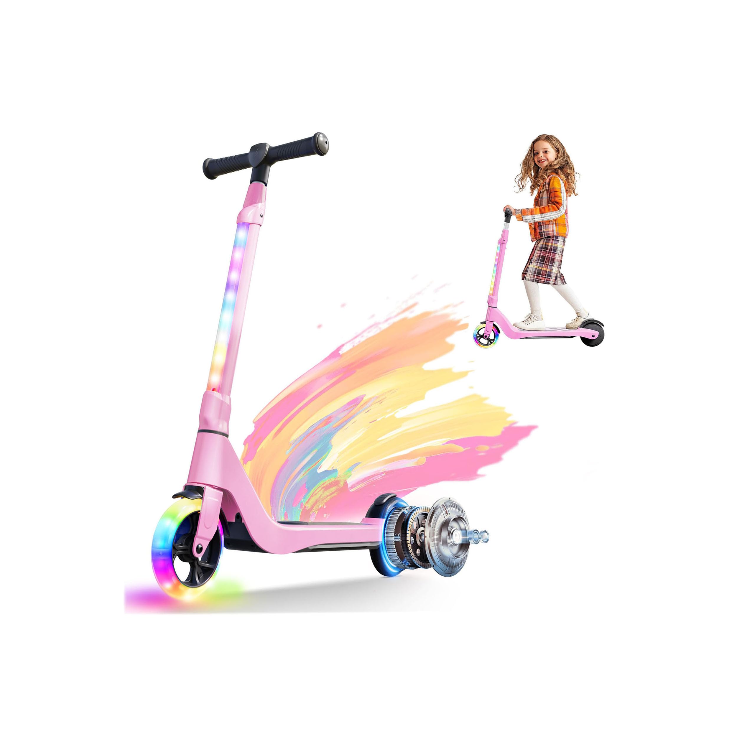 Electric Scooters Kick Scooter for Kids Ages 3-12 2-in-1 Electric Scooter for Girls Boys Deck Kick-Start Boost Light