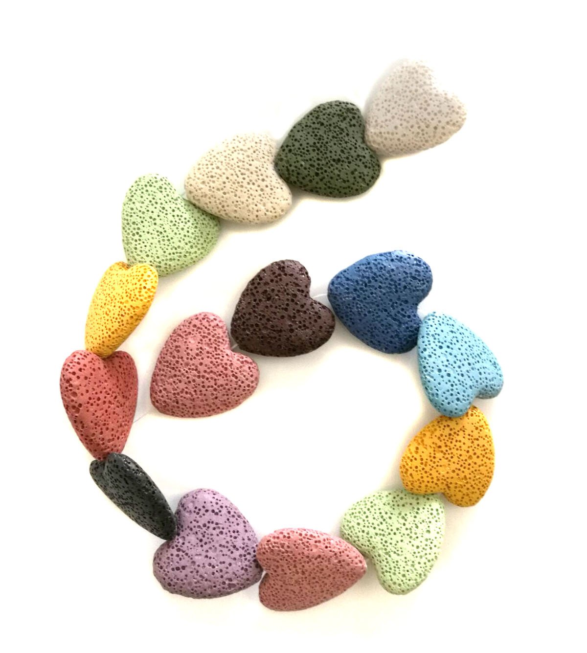 Heart-shaped Colored Lava Stone Beads Loose Beads Rock Beads Volcanic Gemstone for Earrings Bracelet Necklace Jewelry Making (Mixed colour, Small)