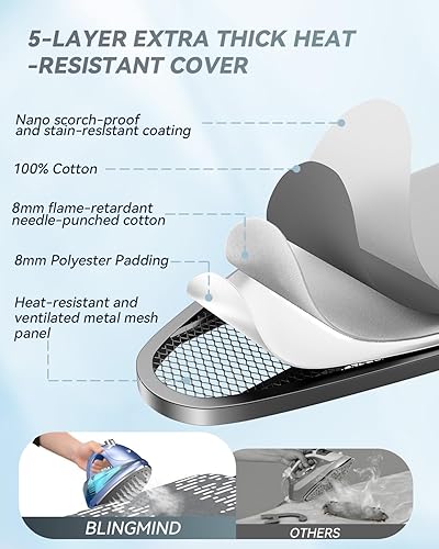 Miniatura 4 de Tabla de planchar de tamaño matrimonial de 54 x 13 pulgadas, tabla de hierro plegable de altura ajustable con soporte de hierro, cubierta resistente