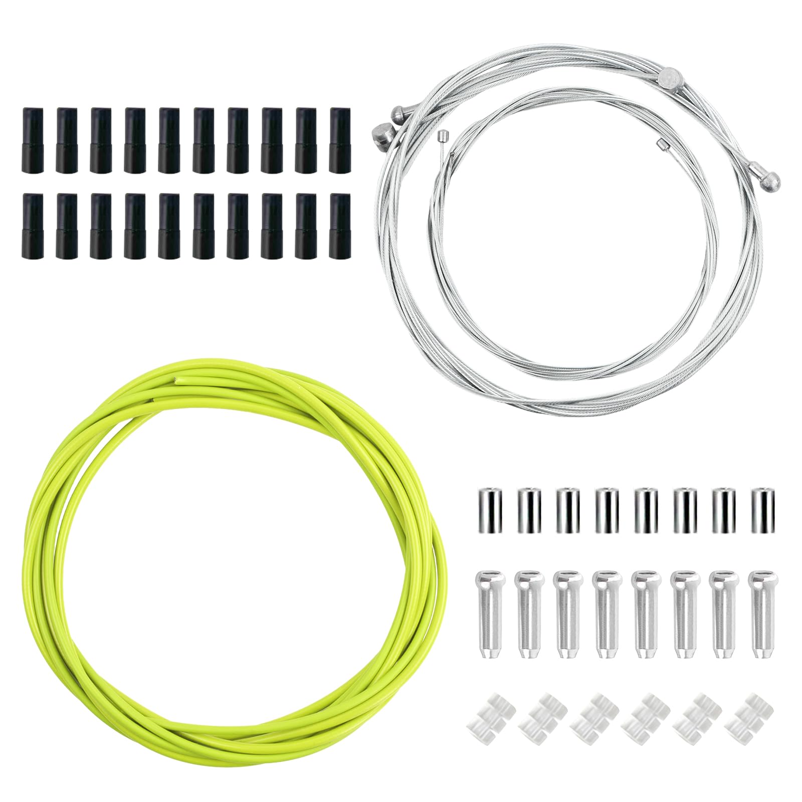 Cavo Freno Bicicletta Universale 2.5M, Guaina per Cavi Cambio Bici 2M, 1.1/1.7M Filo Freno Anteriore Posteriore, 1.55/2.1M Cavo Deragliatore, Kit Guaina Freni per Bici da Montagna da Strada (Verde)