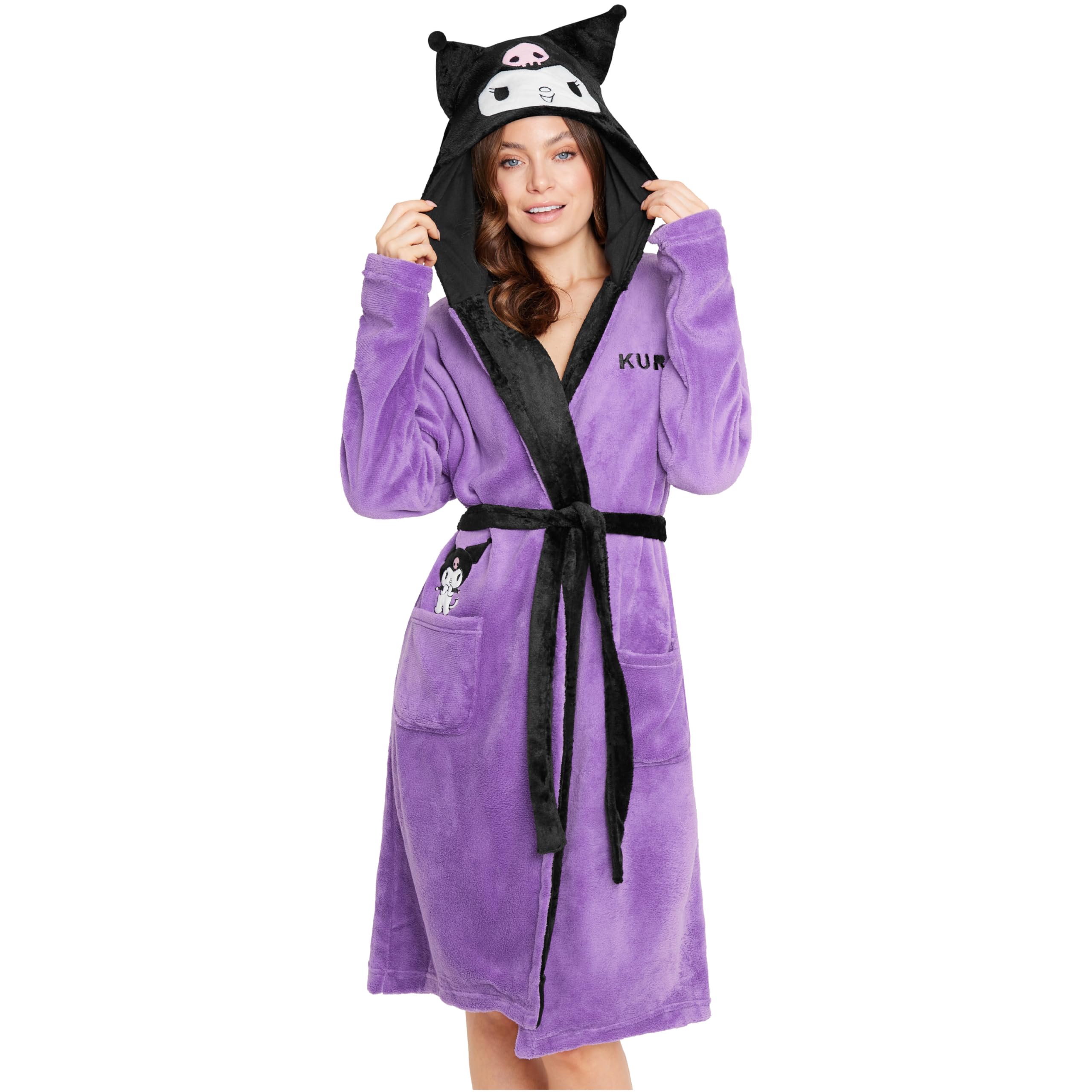 Hello Kitty Dames Witte Badjas met Capuchon | Gezellige Fleece Loungewear met Roze Accenten en Lange Mouwen | Cartoon Karakterontwerp | Perfect voor Ontspannende Dagen