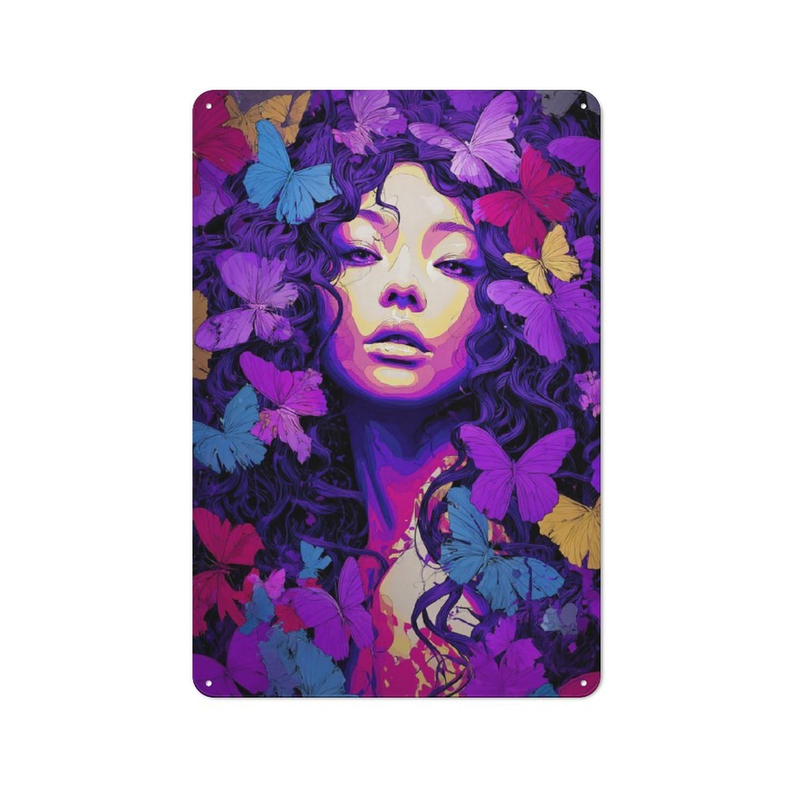 Junmoney Colorful Butterfly Dreamscape Rustic Tin Wall Plaque 30X20cm For Kitchen Or Home Bar, A Winter Wall Decor Update For Kitchen Decor Lovers