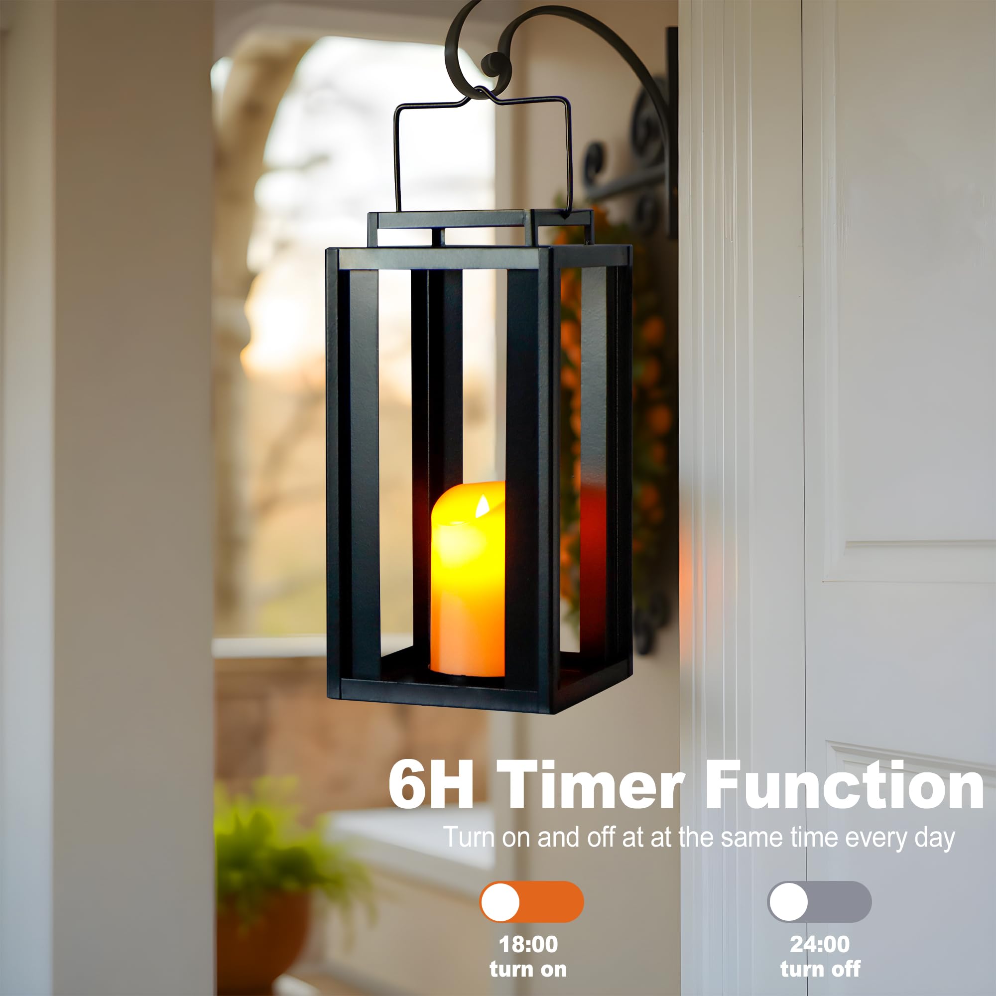 TRIROCKS Lanterna Metallica Grande per Esterno 43 cm Alta, Porta Candela Appeso Decorativa con Candela Timer Senza Fiamma a LED per Casa, Giardino, Patio (Senza Vetro)