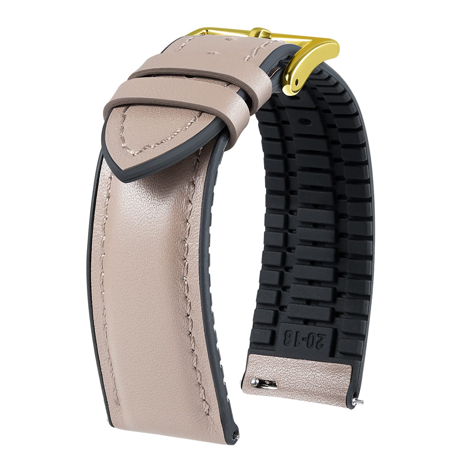 BINLUN Leder Silikon Uhrenarmbänder 14mm 16mm 18mm 19mm 20mm 21mm 22mm Schnellverschluss Hybrid Gummi Lederarmband für Smartwatches 6 Farben Herren Damen（Beige,19mm,Goldene Schließe