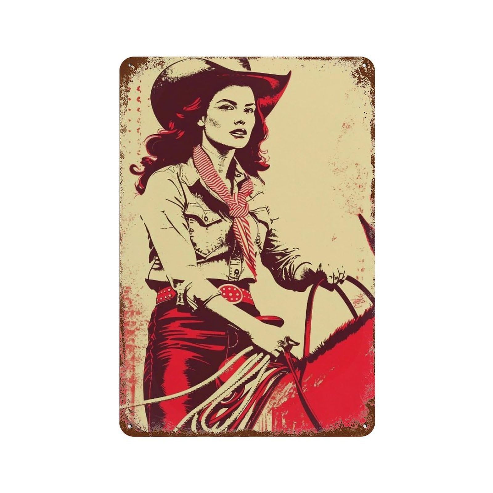 YHGERTKU Red Cowgirl Western 02 Wall Art Retro Iron Vintage Metal Tin Sign Poster Modern Decor for Living Rooms Gift 30x20cm