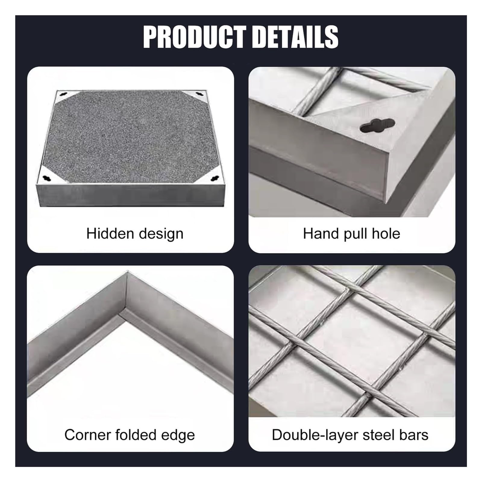 Coperchio e telaio per sguardo, da incasso, 700 x 700 x 50 mm, invisibile, per fossa settica esterna, cortile o pavimentazione – Design durevole ed elegante