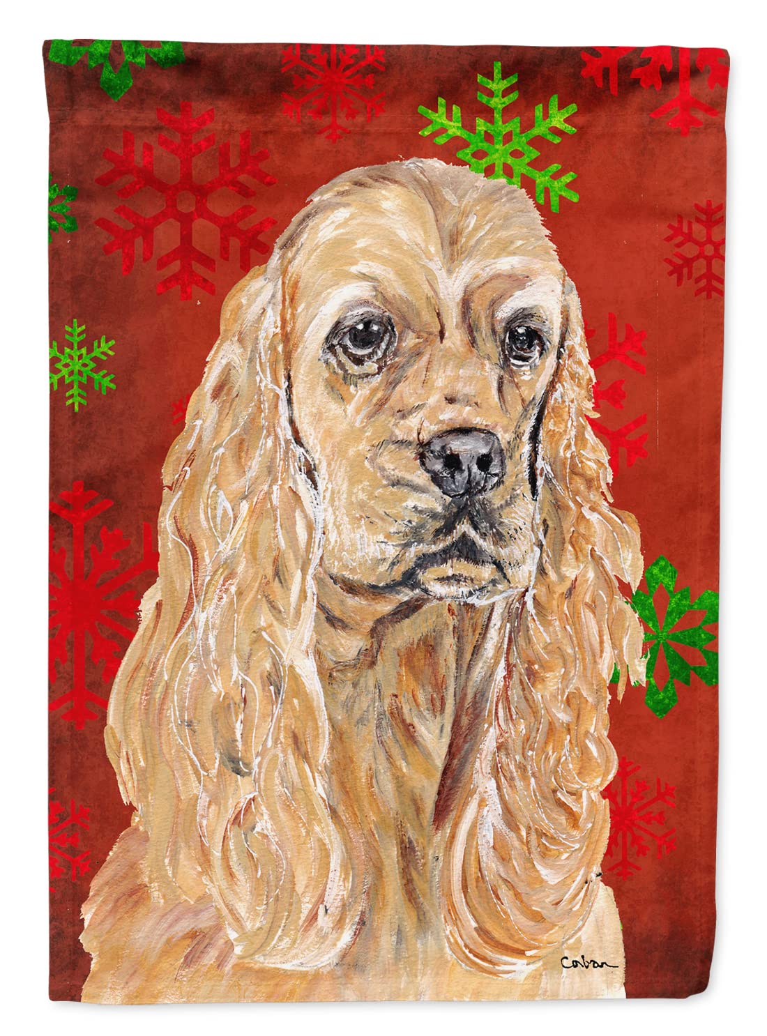 Cocker Spaniel drapeau de maison magique de Noël au motif flocon rouge