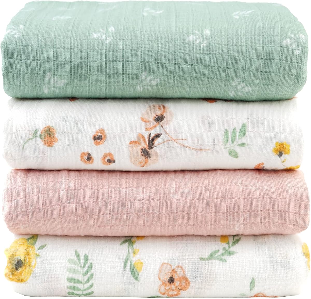 Viviland Manta de muselina para bebé, manta para bebé para niños y niñas, manta de recepción de guardería para recién nacido, envoltura para bebé suave, sedosa y transpirable, 4 paquetes, 47 x 47 pulgadas