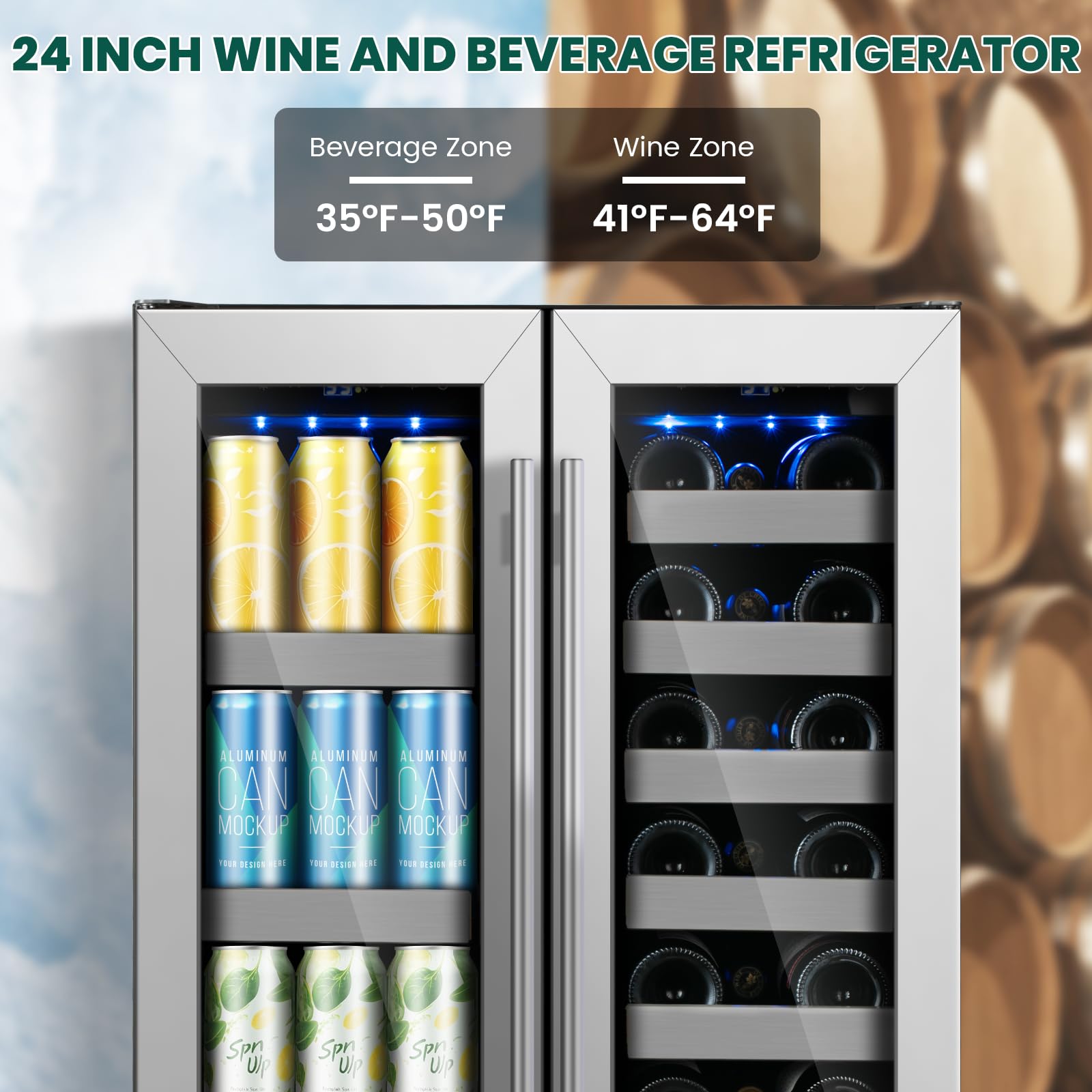 Friduo Dual Zone 24 Inch Wine And Beverage Refrigerator,20 Bottles And 88 Cans Wine Cooler Refrigerator With Glass Door,Upgraded Beverage Fridge Under Counter Or Freestanding For Beer Soda Bar on Fridge.com - View 2