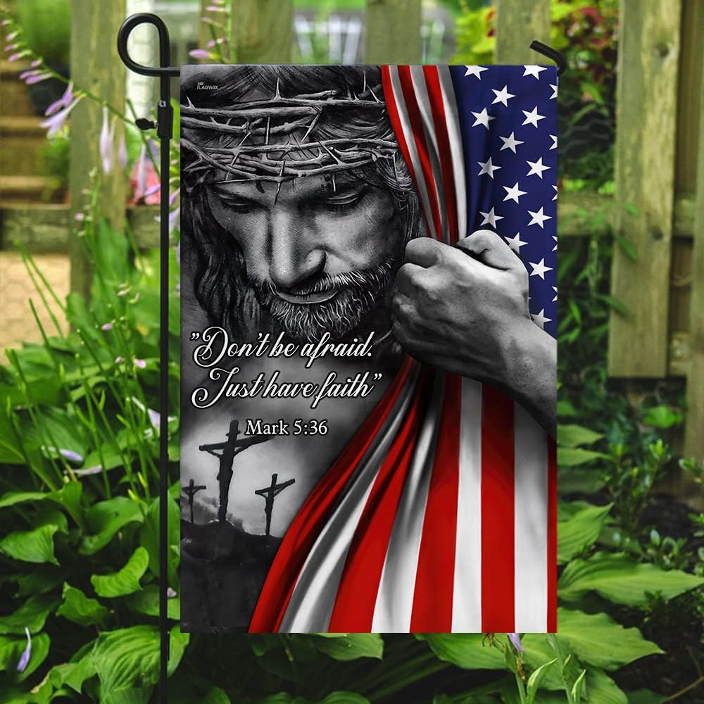 Flagwix American Christian Cross Flag - 12x18 inch Outdoor Decor Garden Flag - Heavy Duty Double Sided Canvas Fabric Flag - July 4 Jesus Christian Art Decoration For Wall, Porch, Yard