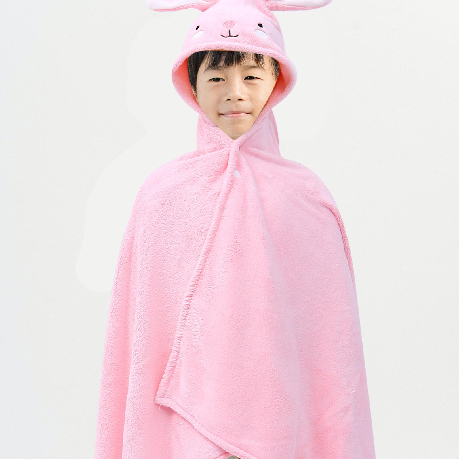 GARVALON Kapuzenbadetuch mit Niedlichem Cartoon Design Atmungsaktiv Weich und Warm Saugfähiger Badeponcho für Mädchen und Jungen Pinker Hasen Motiv Bademantel