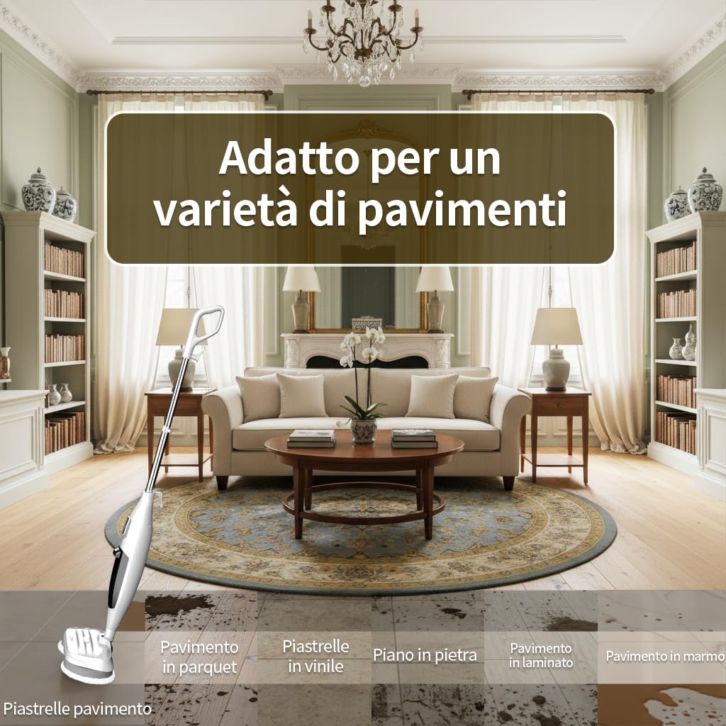 Steam Mop, lavapavimenti a Vapore per la Pulizia, pulitore a Vapore Portatile Multiuso, 13 Accessori, per Pavimenti in Legno, Laminato, Vinile, Piastrelle, Marmo
