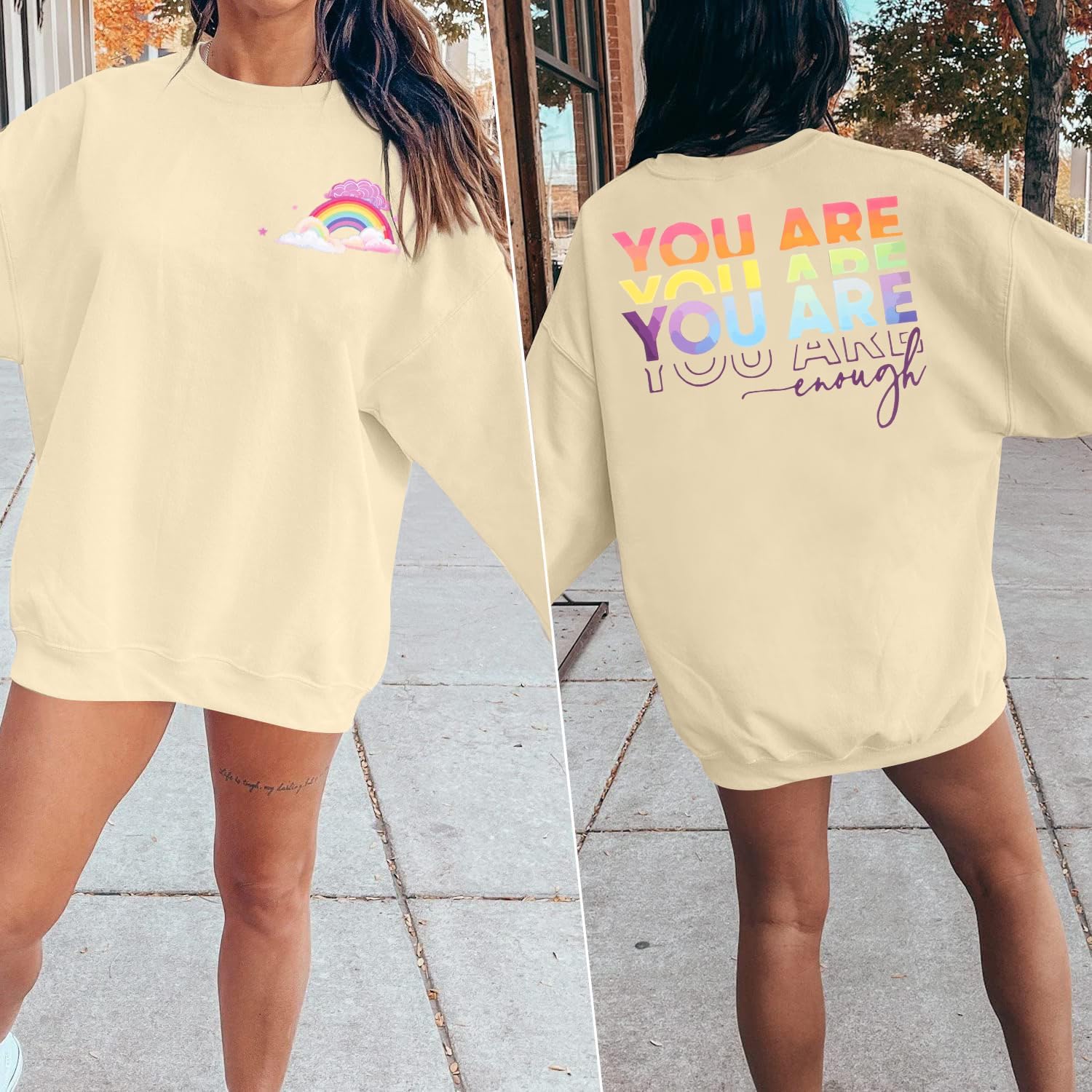 JINTING You Are Enough Sweatshirt for Women Inspirational Shirt Mental Health Pullover Cute Graphic Crew Neck Tops - Image 2