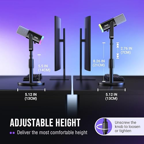 Miniatura 2 de FIFINE Soporte de micrófono de escritorio, soporte de micrófono de mesa ajustable de metal resistente con adaptador de tornillo macho de 58 pulgadas