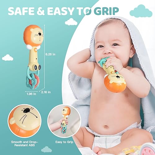 Miniatura 4 de Orzbow Juguete musical para bebé, juguete de mordedor de león sin BPA, juguetes de dentición y sonajeros de 3-6-12-18 meses, juguetes sensoriales