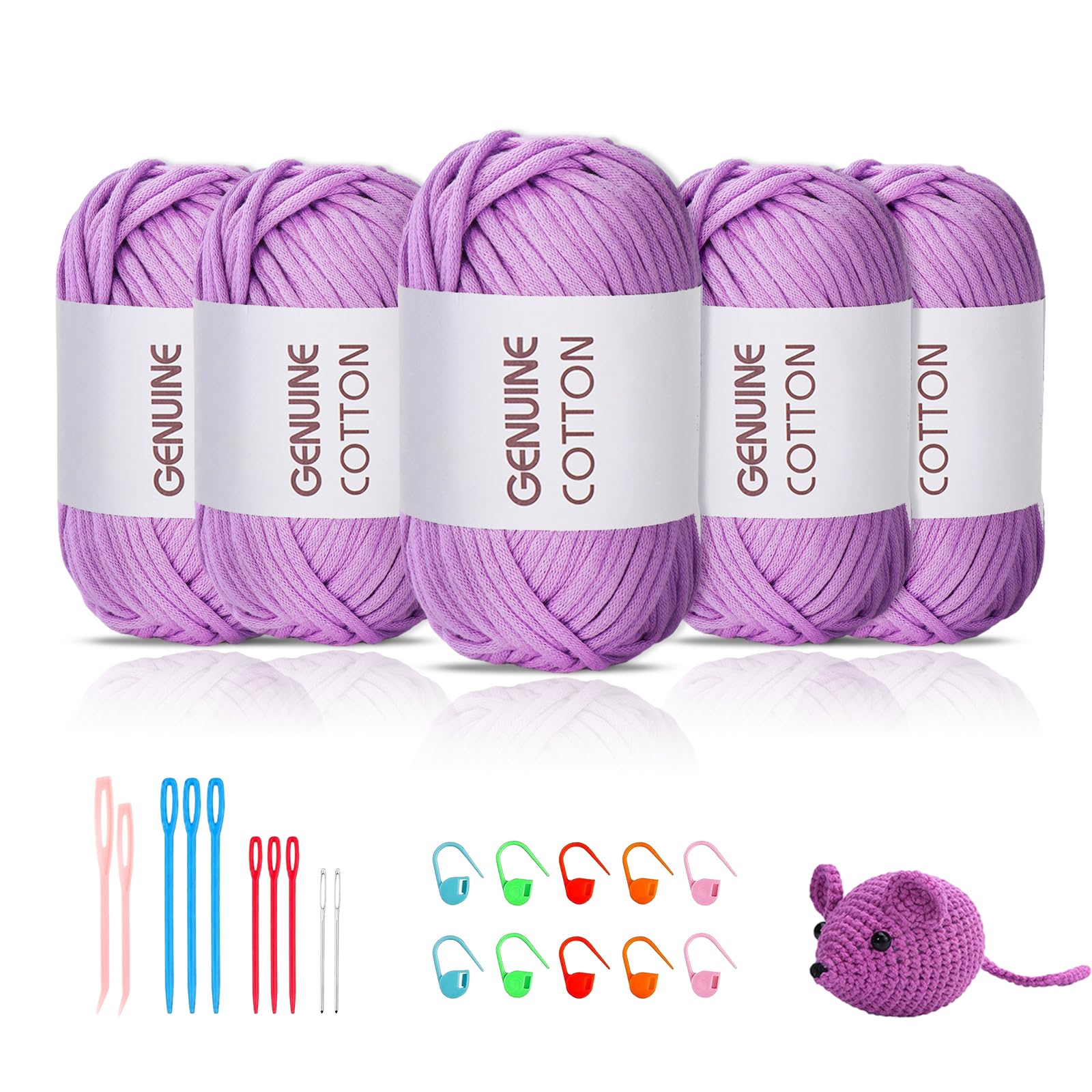 Maxee 5X50g Dickes Garn Baumwolle zum Häkeln, Chunky Häkelgarn für Anfänger, Kein Geteiltes Häkeln Amigurumi Wolle, Klobiges Baumwollgarn Einfaches Strickgarn zum Häkeln Stricke