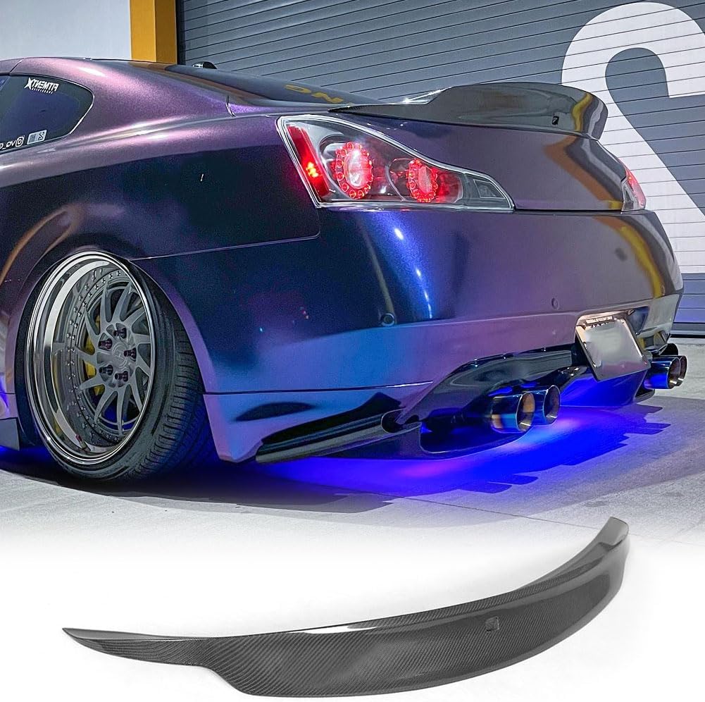 Real Carbon Fiber Trunk Spoiler Compatible with 2008-2015 Infiniti G37 Q60 Q60S Coupe Trunk Exterior High Kick Tail Deck Lid Wing Lip