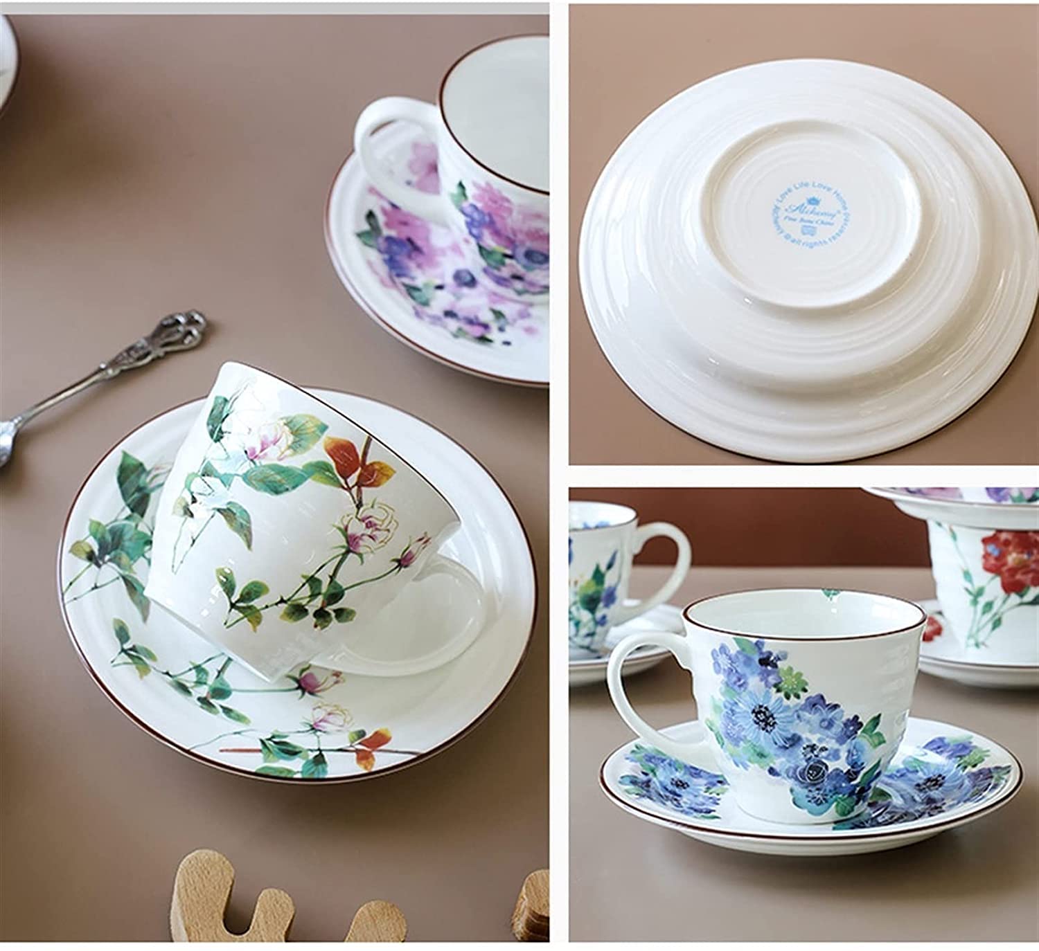 Ceramiczny Zestaw Filiżanek Do Kawy I Spodków Z Uchwytem 7,77 Uncji/230 Ml Duża Filiżanka Do Espresso, Filiżanka Do Mleka, Filiżanka Do Soku,Pink