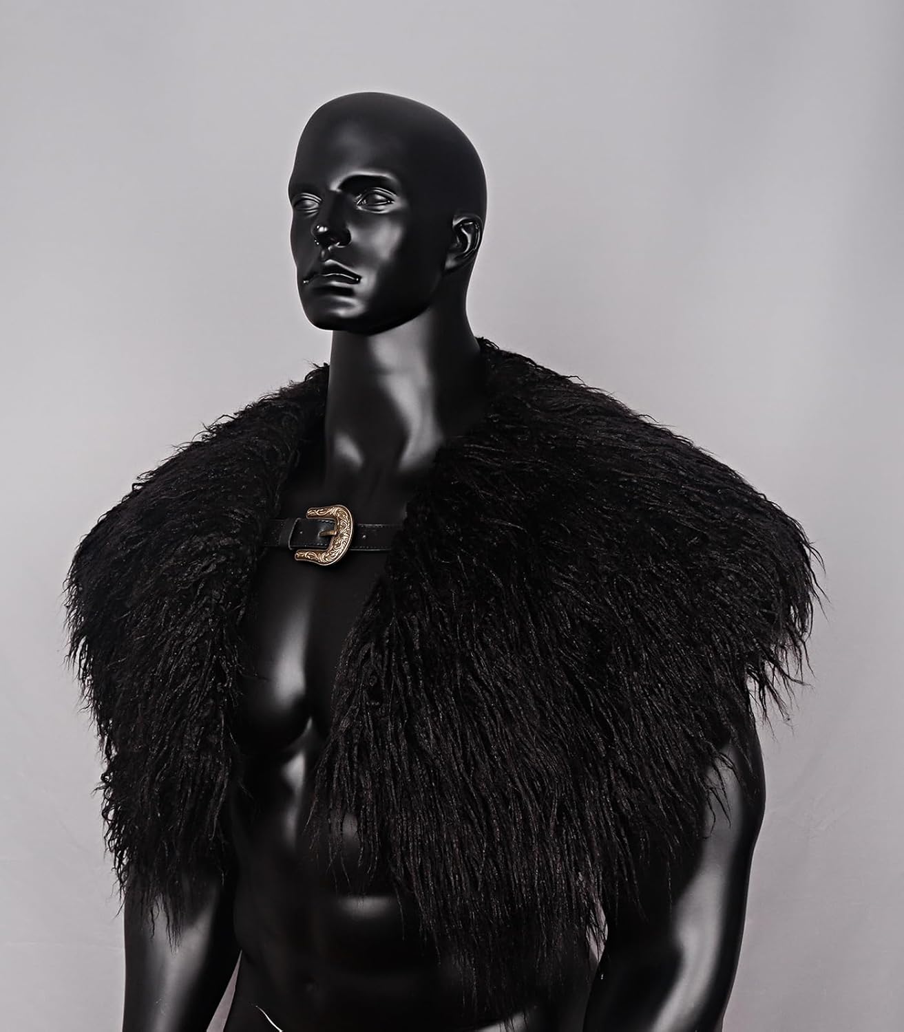 Joukavor Viking Faux Fur Collar with Belt Buckle Medieval Knight Shoulder Wrap Warrior Cape Winter Shawl LARP Cosplay Costume - Image 5