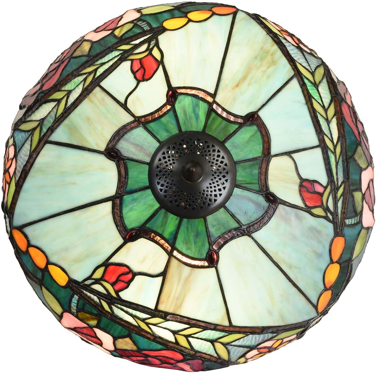 Bieye L10741 Rose Flower Tiffany Style Stained Glass Ceiling Pendant Light with 18-inch Wide Lampshade, 3 Lights