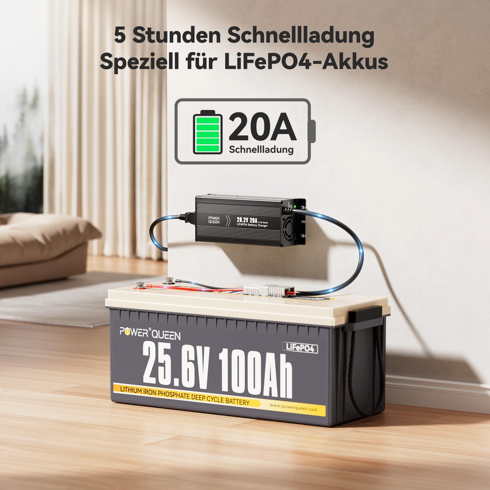 Power Queen 29.2V 20A Lithium LiFePO4 Batterieladegerät Maintainer Vollautomatisches, Wiederaufladbares LiFePO4 Batterieladegerät mit Mehreren Siche