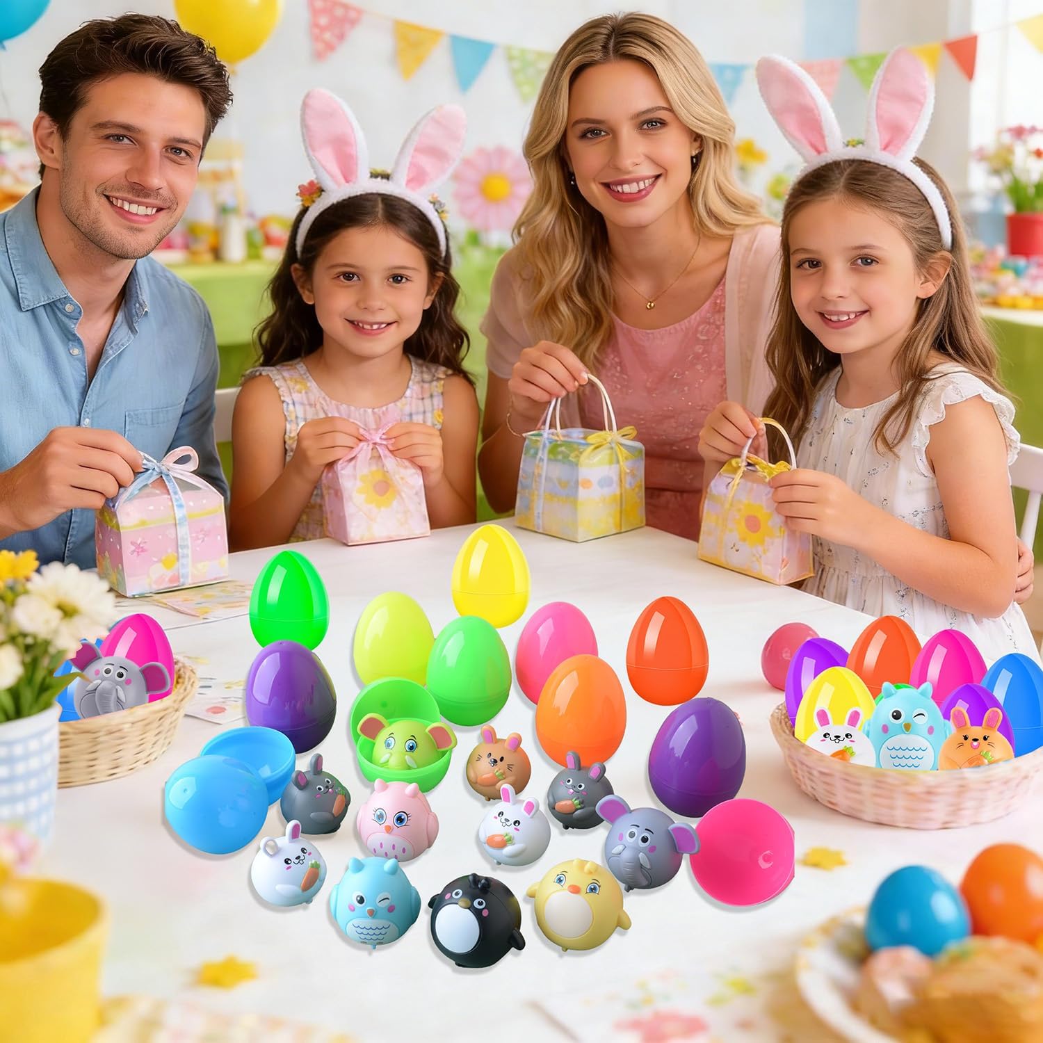 12 Pack Prefilled Easter Eggs With Toys Animals Pull Back Cars, Easter Basket Stuffers for Boys Girls, Non Candy Easter Gifts for Kids Egg Hunt Supplies Party Favors