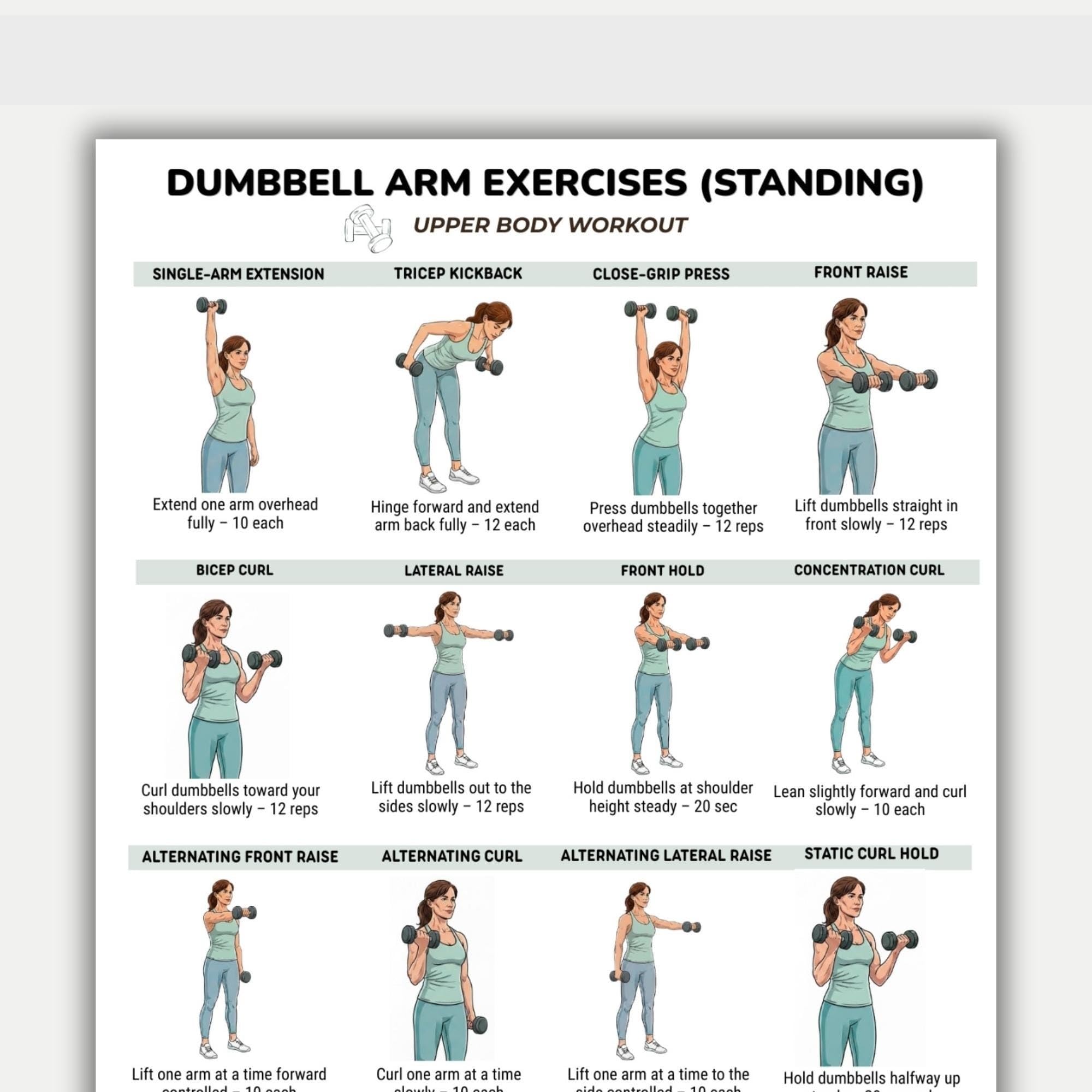 FOPURE Women Standing Dumbbell Workout Plan Arm Shaping Exercises for Definition and Functional Strength