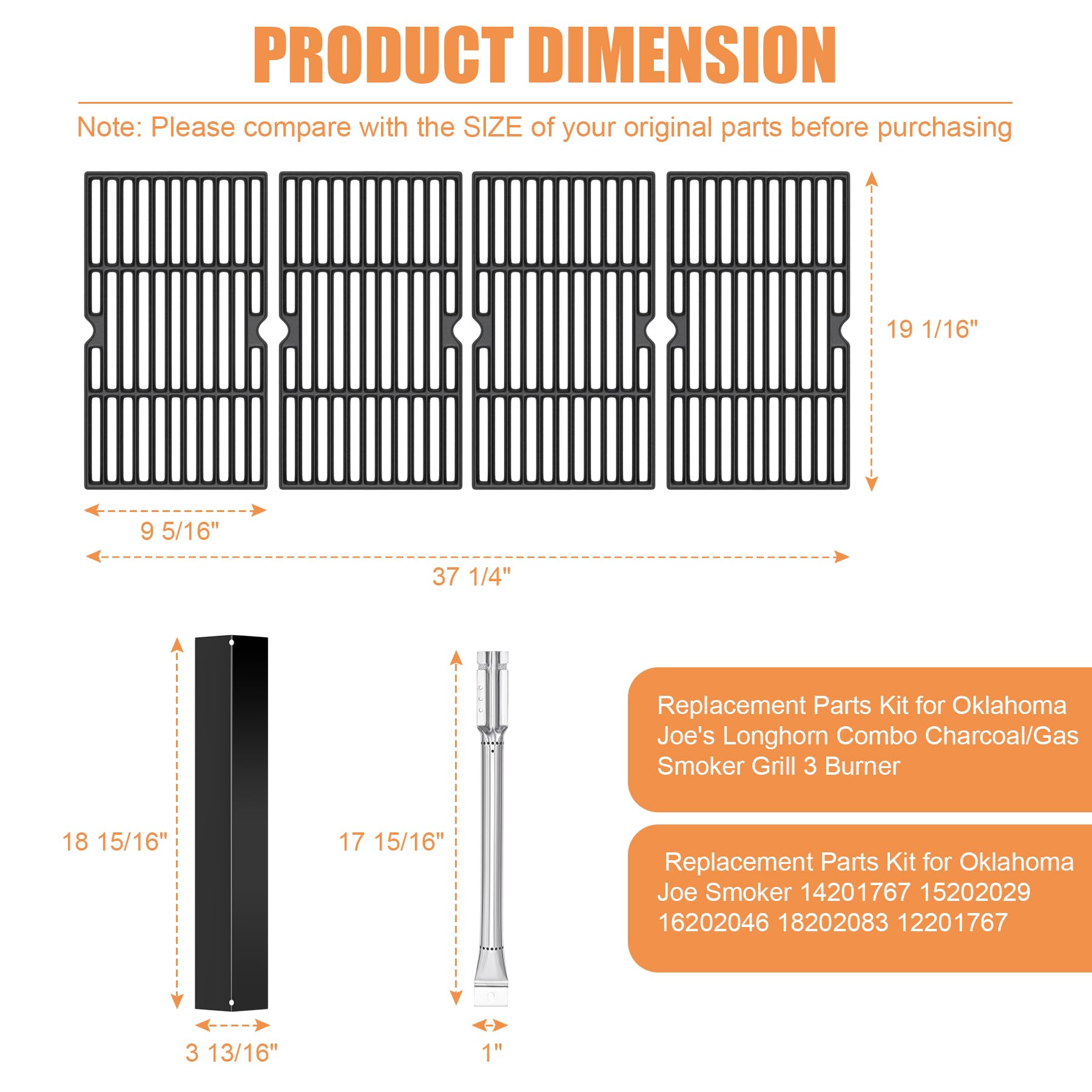 Oklahoma Joe Grill Parts, Replacement Parts for Oklahoma Joe's Longhorn Combo 3-Burner Charcoal/Gas Smoker, Longhorn Triple-Function Combo Grill, Heavy Duty Grill Accessories