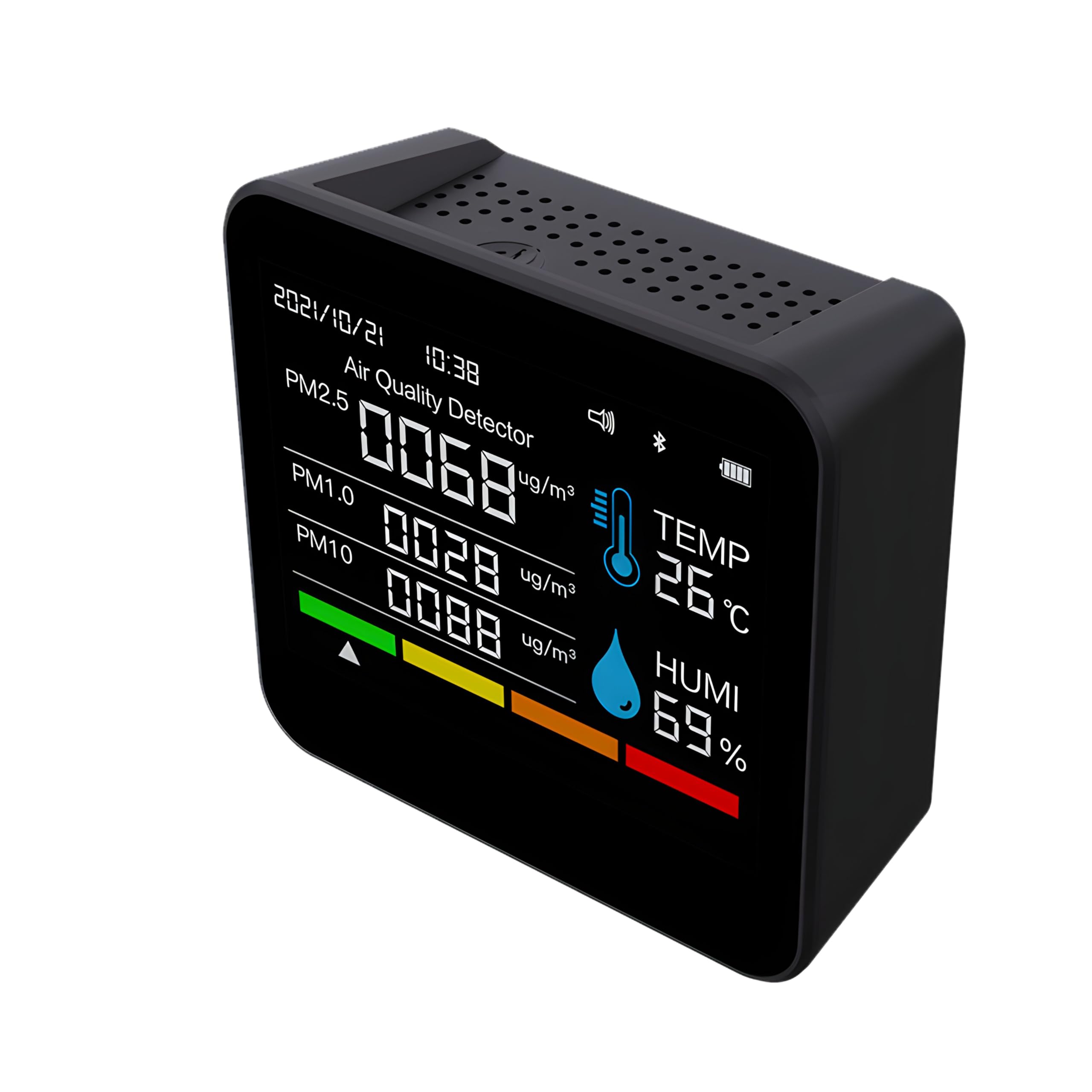 AQI Smart Air Quality Monitor with Bluetooth - Multi-Sensor Indoor Air Quality Detector for CO2, PM2.5, PM10, PM1.0, TVOC, Formaldehyde with Temperature & Humidity Display Features