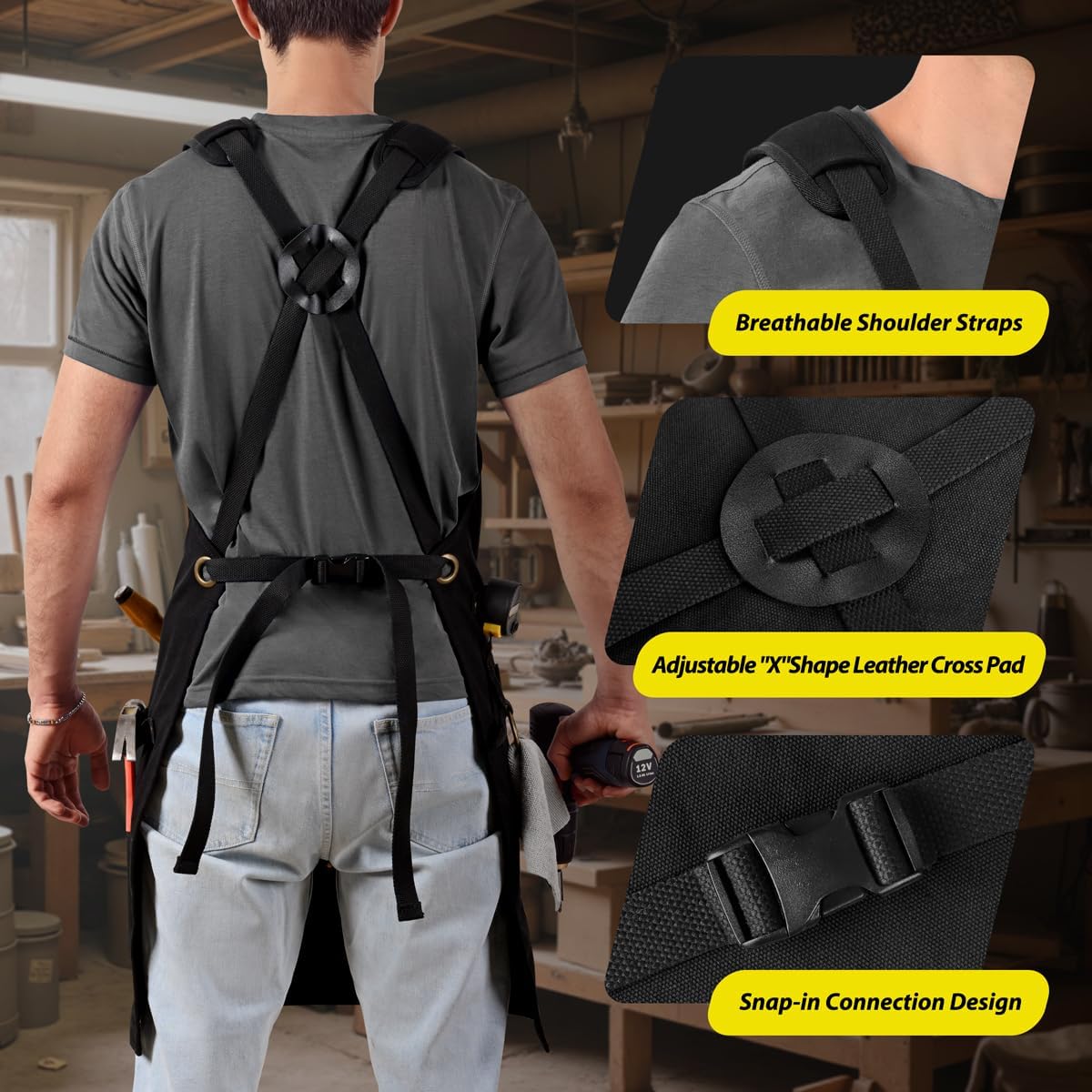 ROTANET Woodworking Apron for Men, Canvas Work Aprons Waterproof Heavy Duty Tool Pockets for Shop Carpenter Woodworkers Gifts - Image 4