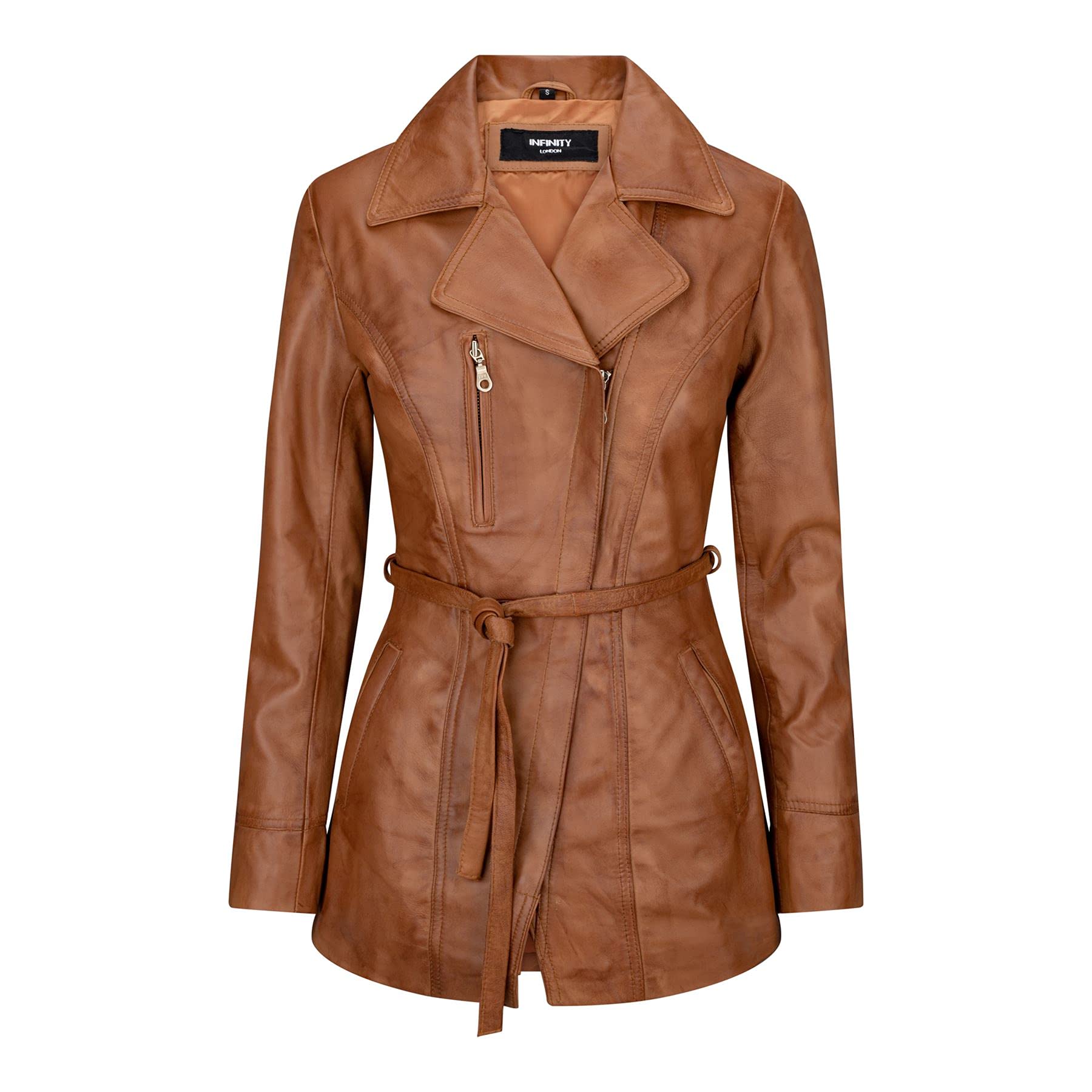 Infinity Leather Women's Black Leather Company Soft Italian Leather Mid Length Jacket - Tan - Uk 24