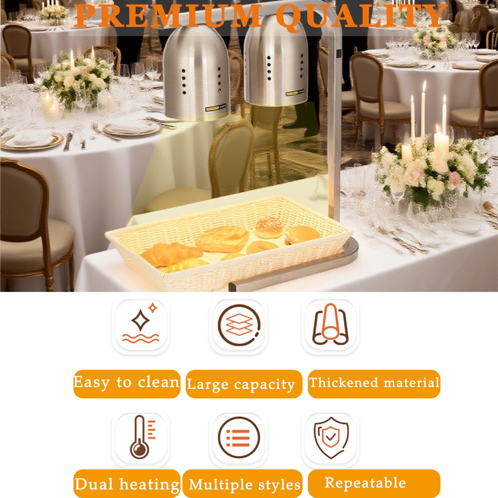 Lámpara de calor portátil comercial Calentador de alimentos de 2 bombillas Independiente, lámpara de calefacción de buffet de metal de 550 W y luz de calentamiento para restaurante buffet,Plata