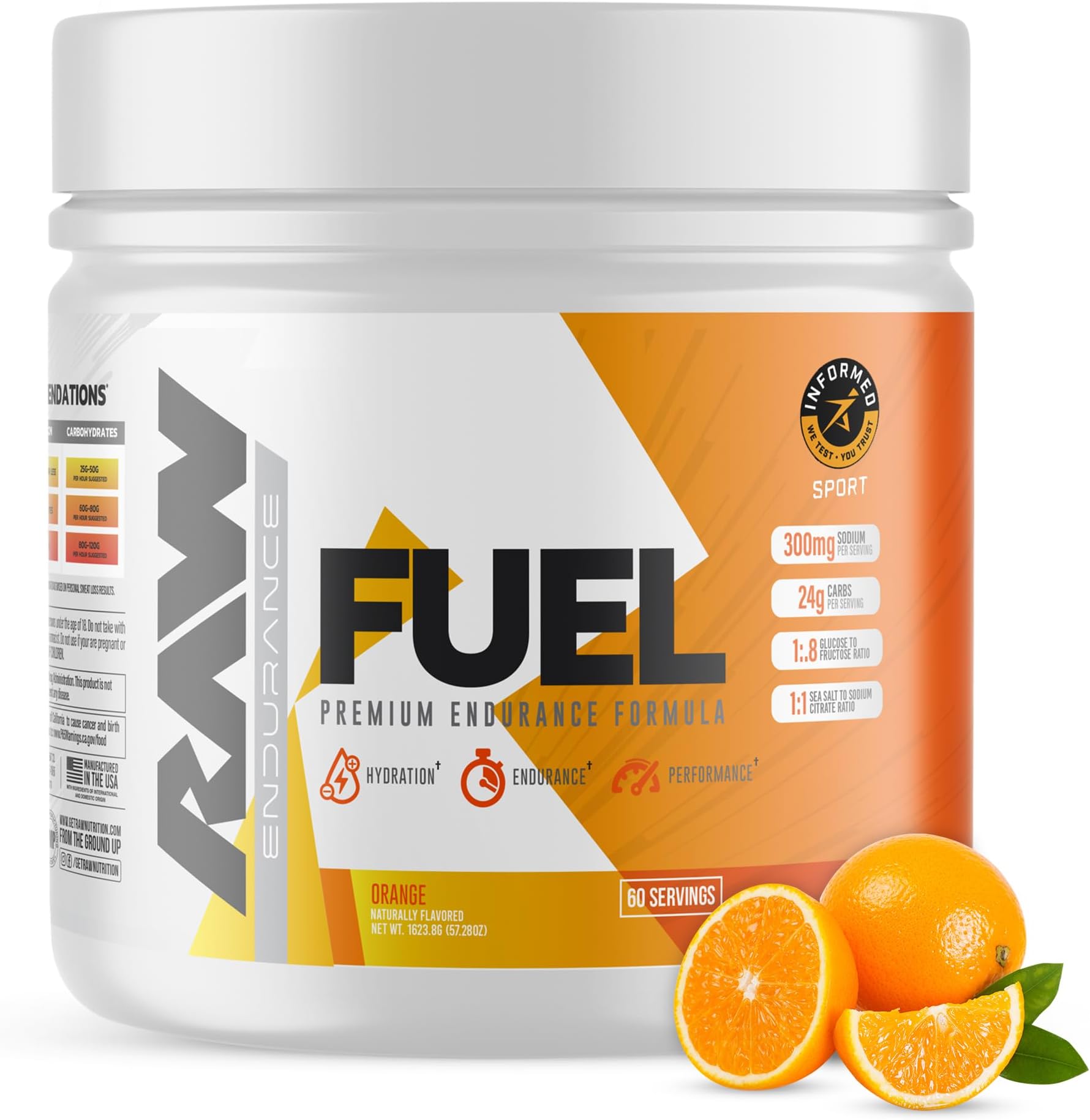 Fuel, Premium Endurance Supplement Powder, Orange (60 Servings) - Peak Performance, Hydration & Stamina During Workouts, Training or Competition - 24g of Carbohydrates & 300mg of Sodium