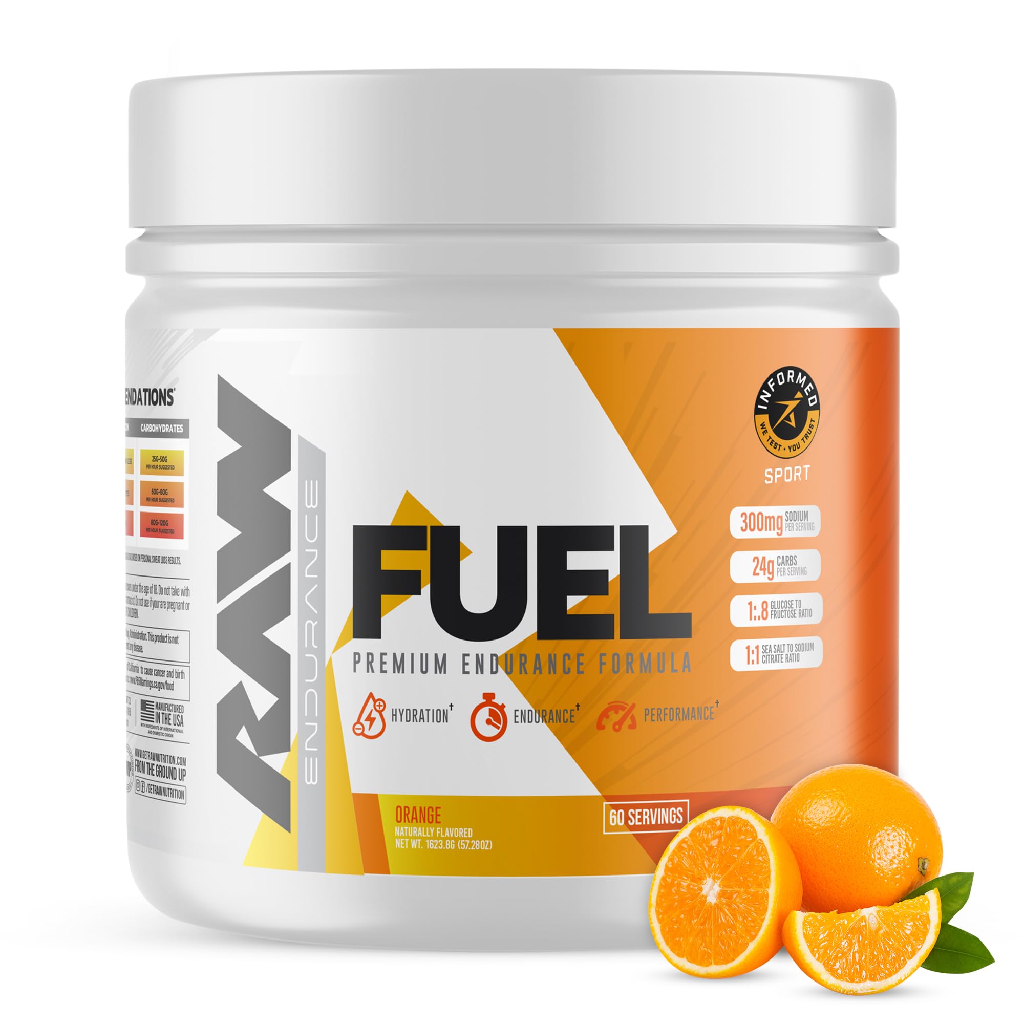 Fuel, Premium Endurance Supplement Powder, Orange (60 Servings) - Peak Performance, Hydration & Stamina During Workouts, Training or Competition - 24g of Carbohydrates & 300mg of Sodium