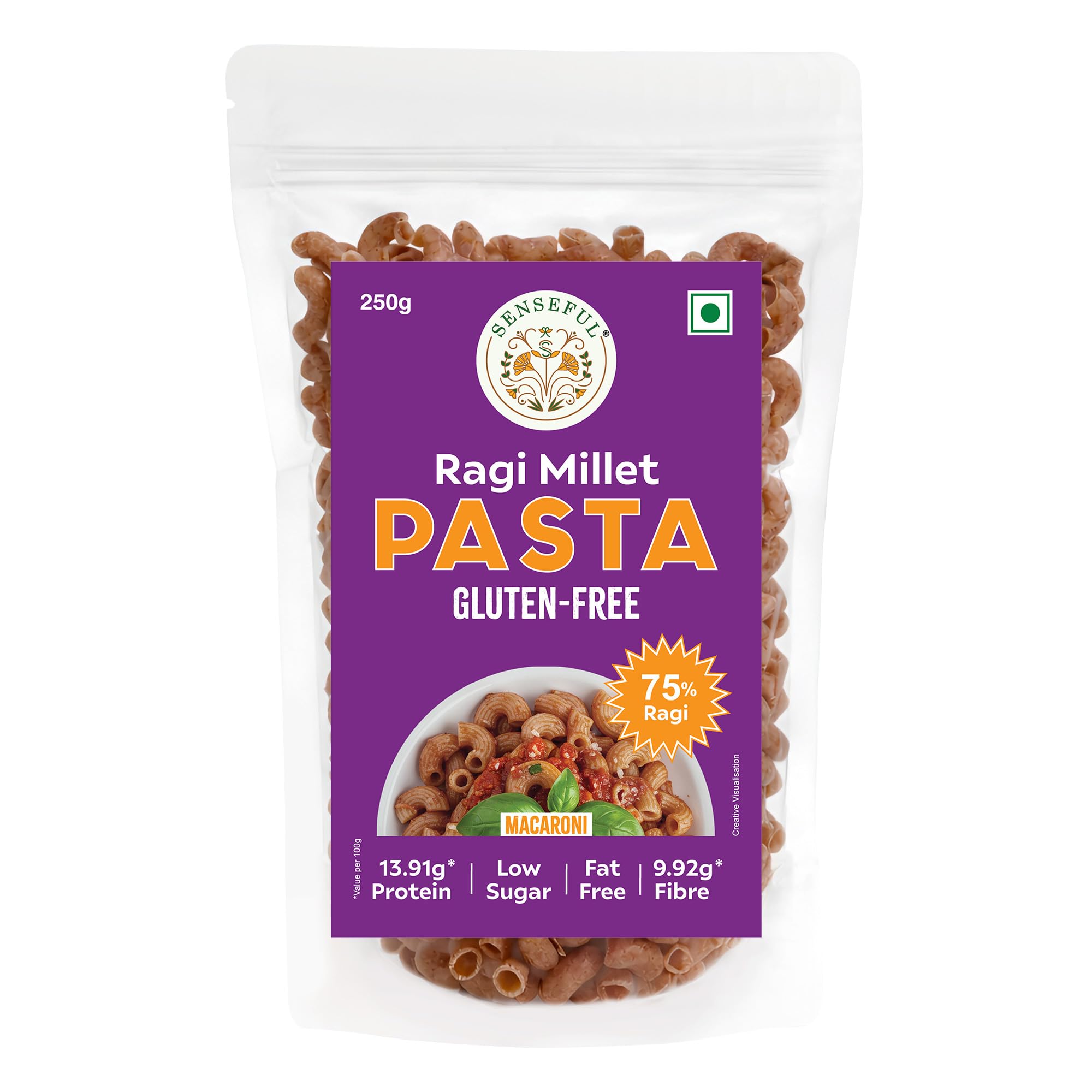 SENSEFUL Ragi Millet Macaroni Pasta - Gluten-Free, With 75% Ragi Millet, Source of Protein, High Fibre, Fat-Free & Low Sugar - 250 gm-image-19
