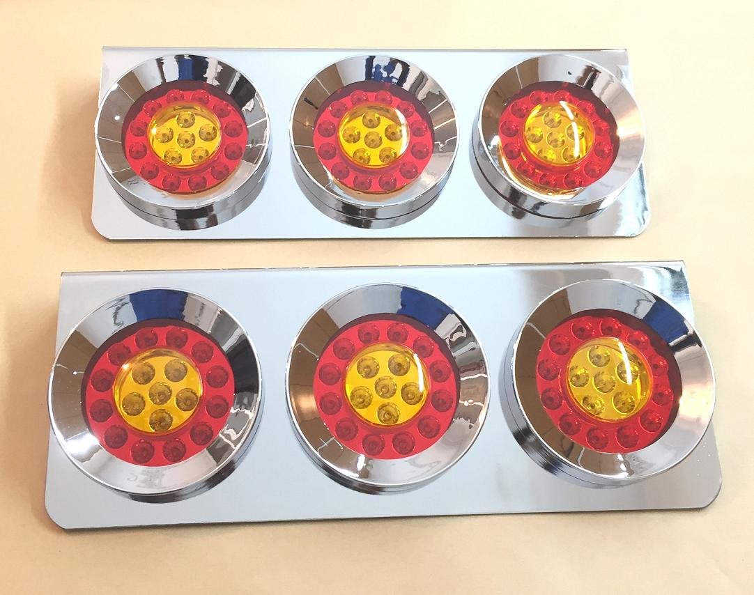 2 x Chrome en acier inoxydable Hamburger Feu arrière de LED Triple lumières Lampes