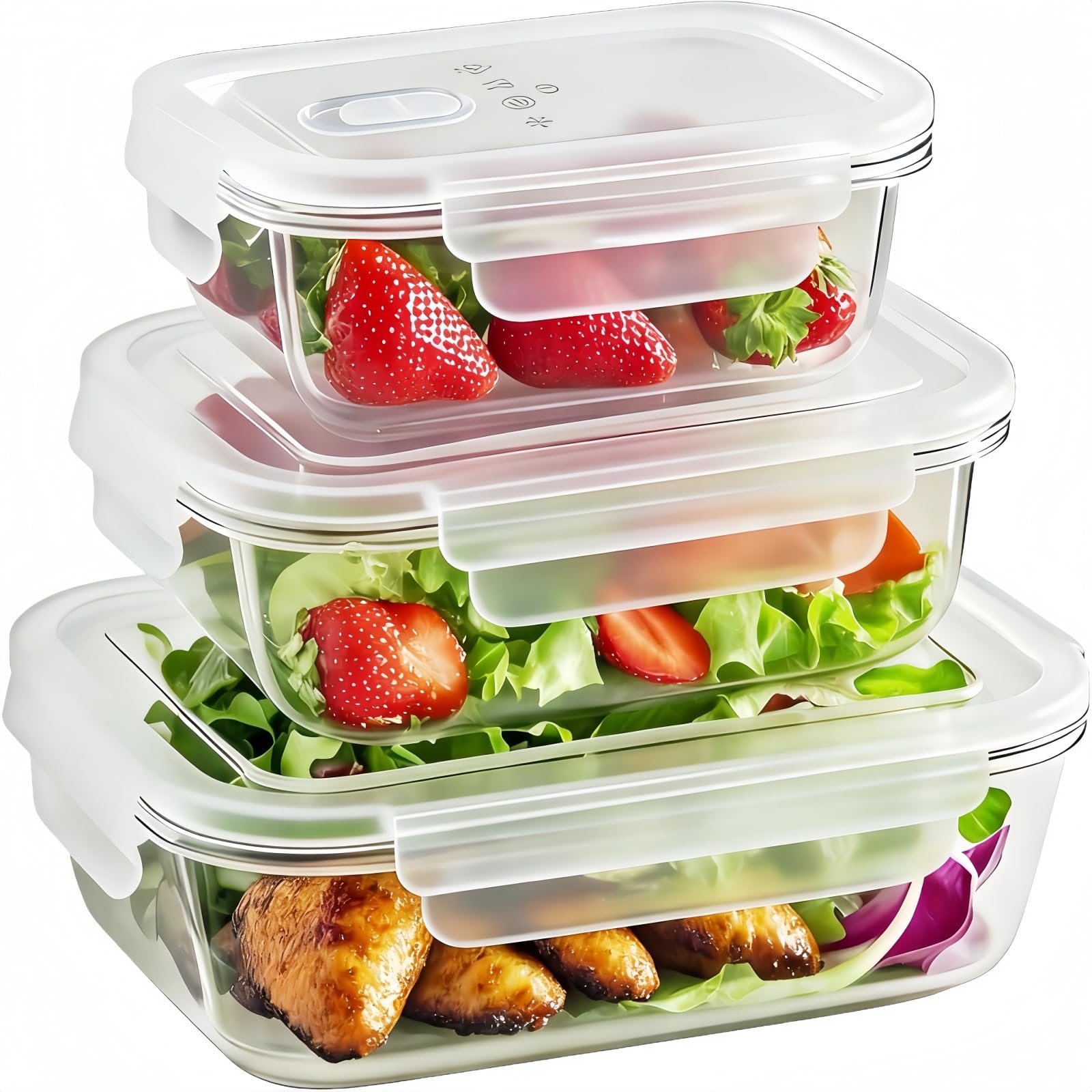 3 Piece Airtight Glass Food Storage Containers with Clear Lids