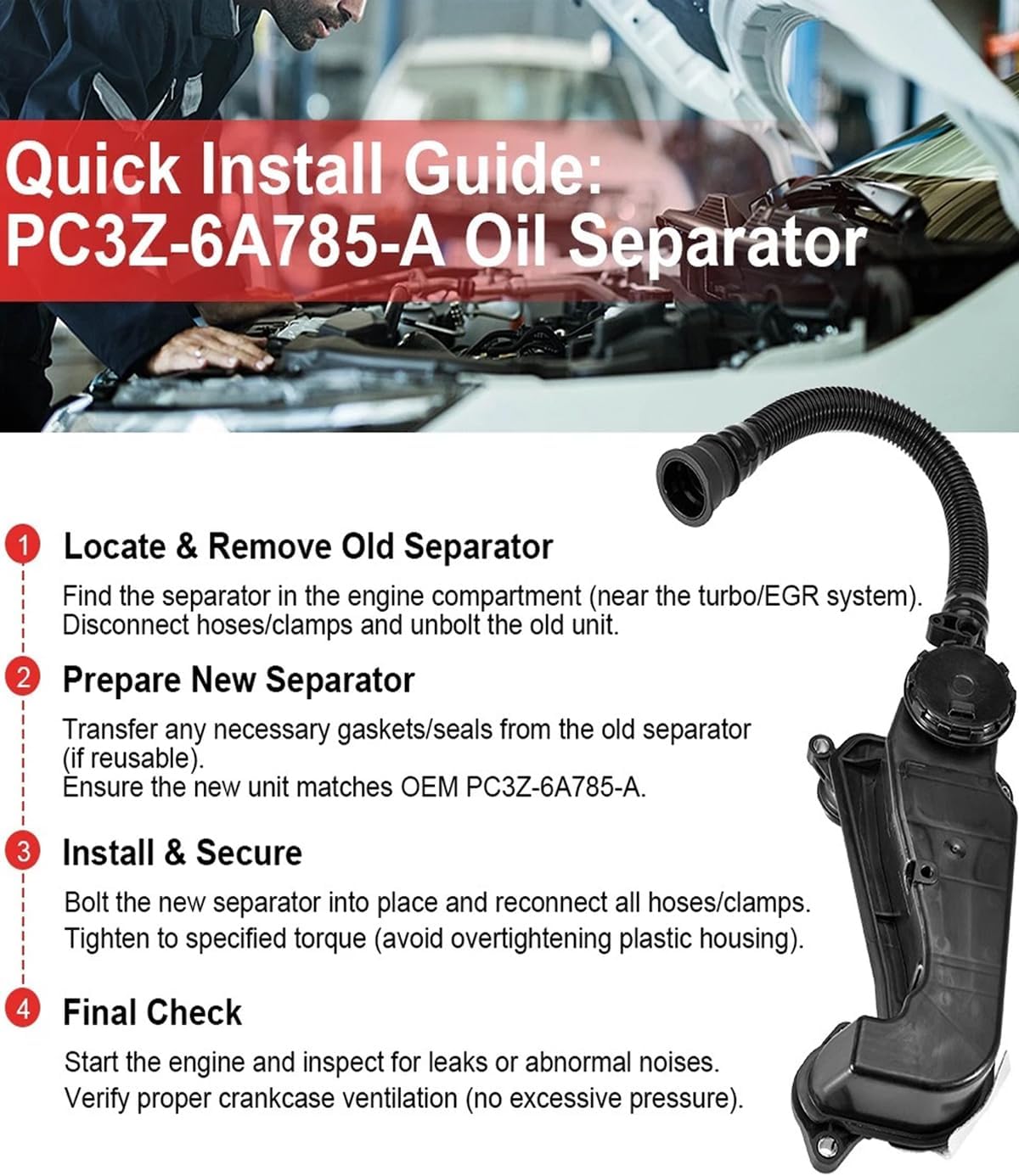 PC3Z-6A785-A Air Oil Separator Compatible with Ford F250 F350 F450 F550 Super Duty 2023-2024 and 2021+ ccv filter 6.7 powerstroke diesel oil separator f250 super duty accessories Replace# PC3Z6A785A