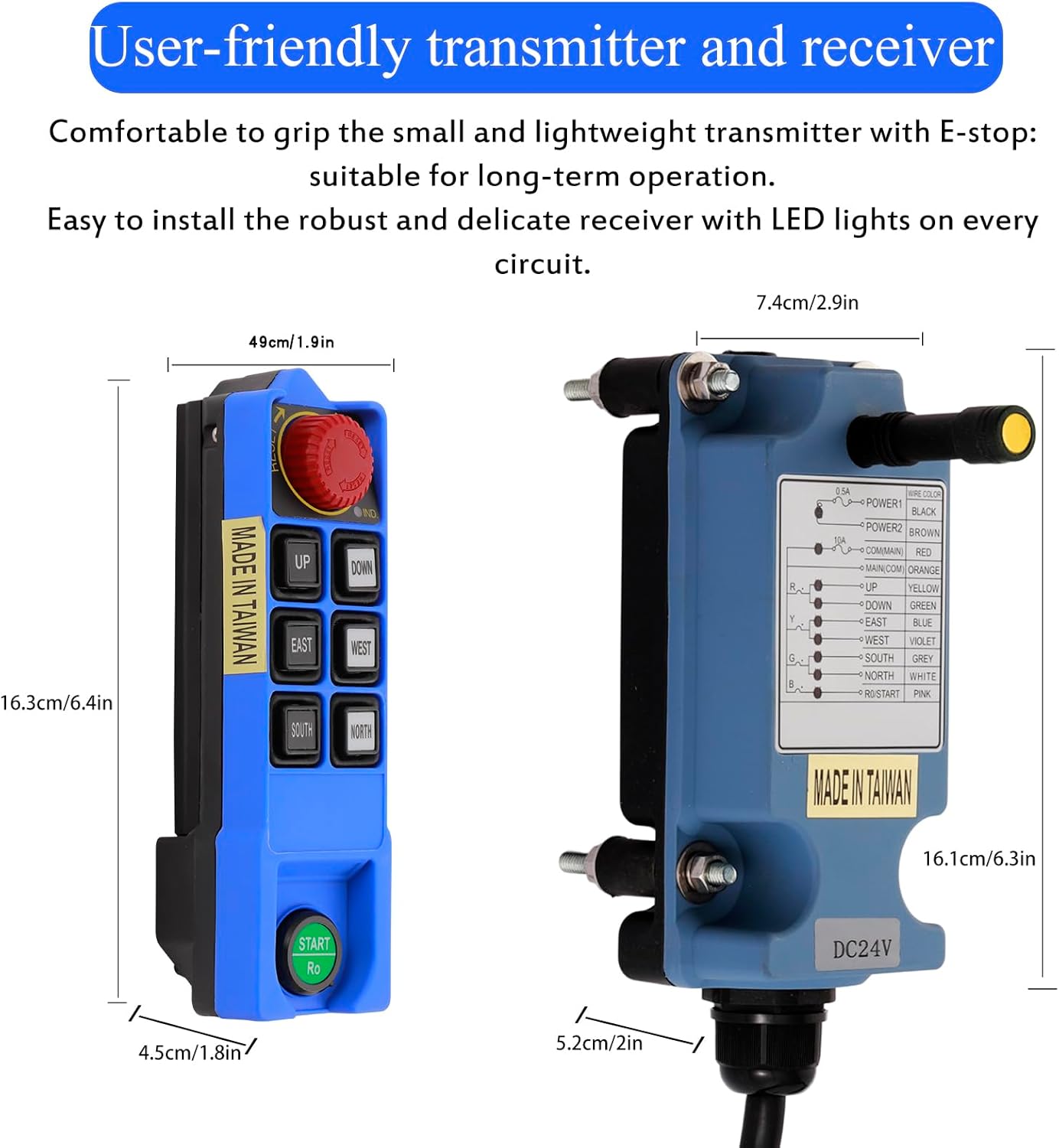 6 Channel Button Crane Remote Control Wireless Controller for Winch Lifting Overhead Hoist Crane 2 Transmitters 220V Receiver