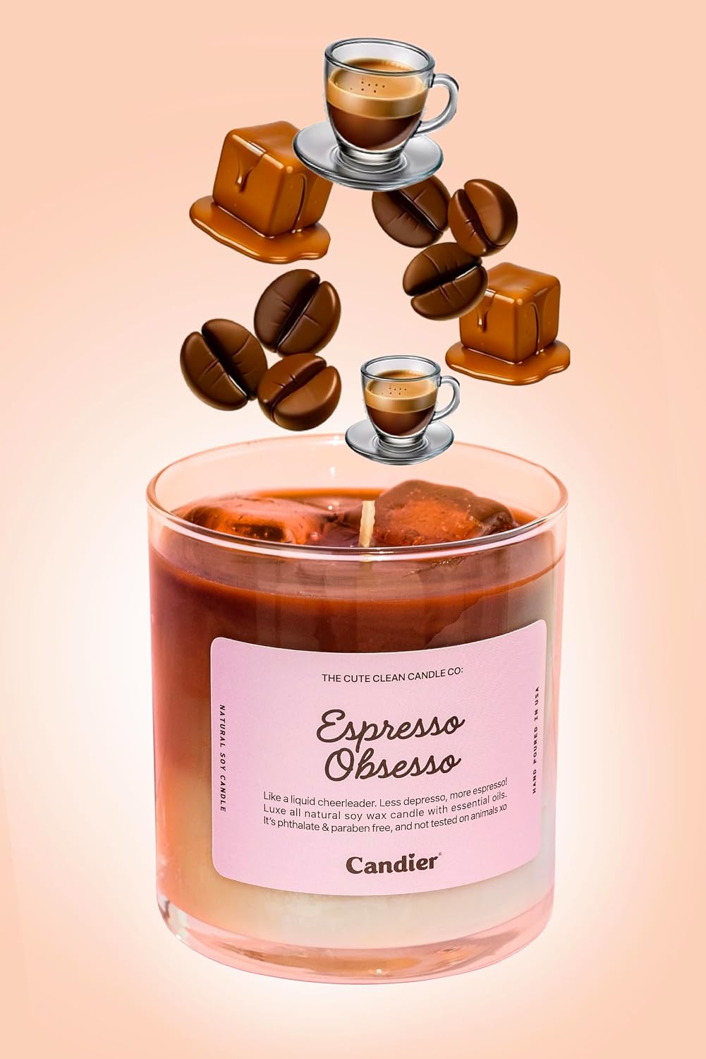 Candier Espresso Obsesso Scented Candles - 60hr Burn Time Coffee Candle - Rich Espresso, Caramel & Vanilla Soy Candles - Natural Soy Wax Jar Candle Gift for Men & Women, Home Decor, 9oz image 3