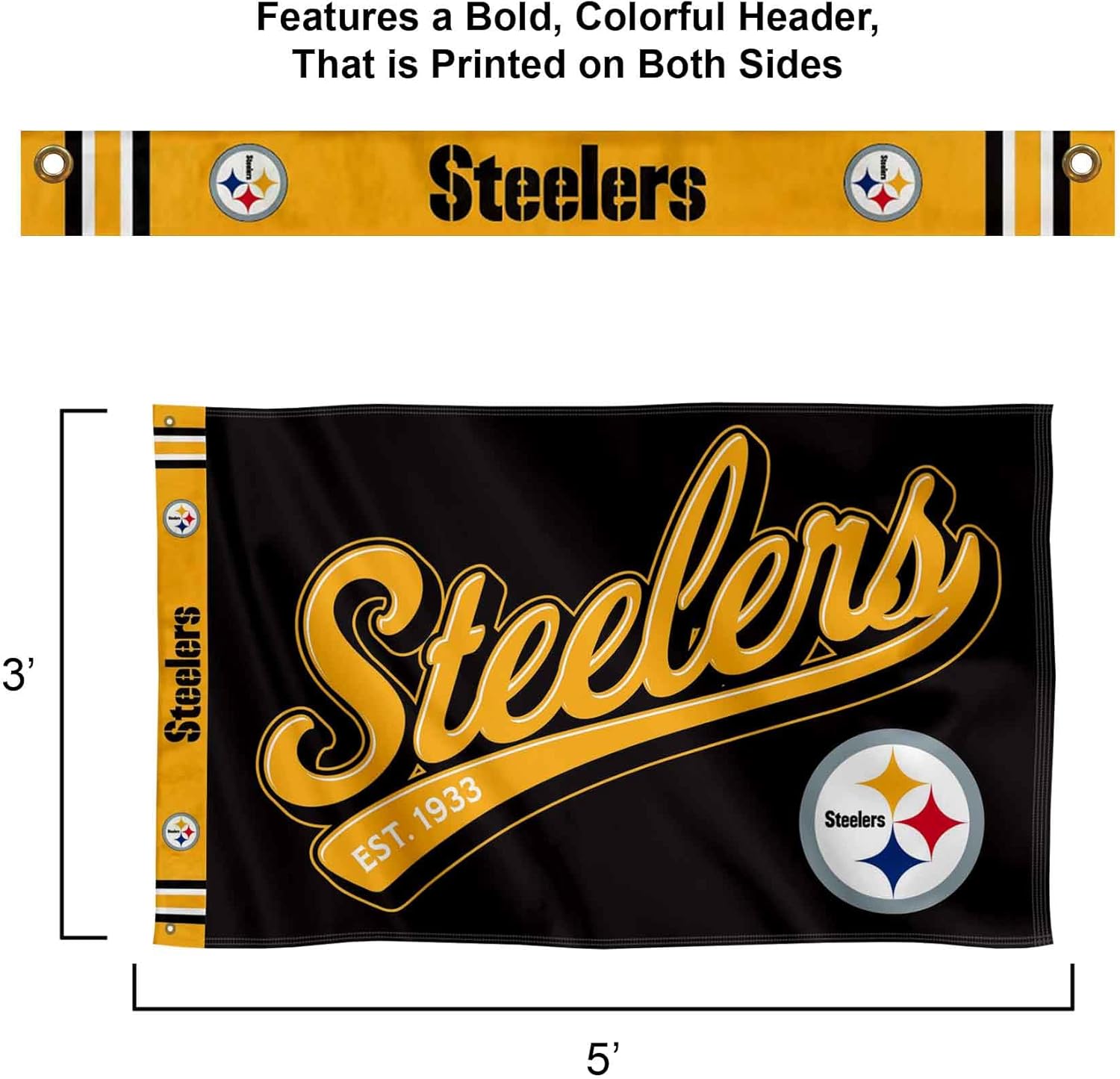 Pittsburgh Steelers Script Logo Premium Flag - Image 2