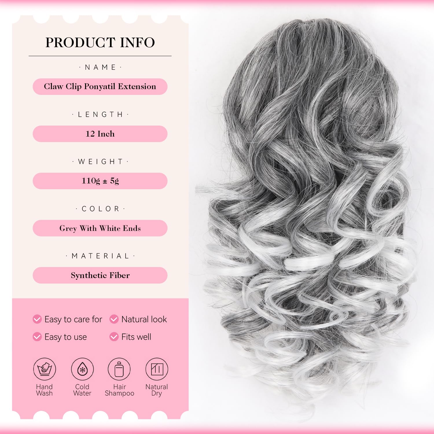 Claw Clip Ponytail Hair Extensions, 12 Inch Short Ponytail Extension - Image 2