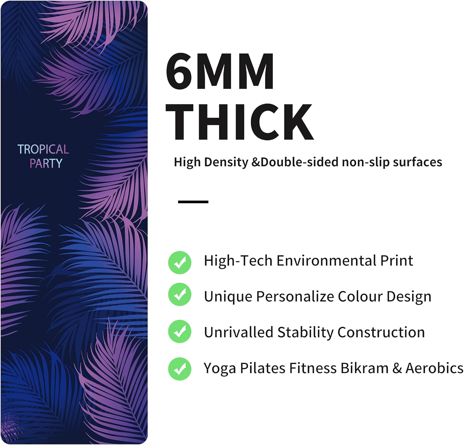 nuveti Yoga Mat Print Extra Thick TPE Non Slip Fitness Exercise Mat with Carrying Bag,72"x24" Extra Thick 6MM Exercise & Workout Mat for Yoga, Pilates Fitness and Floor Exercises - Image 4