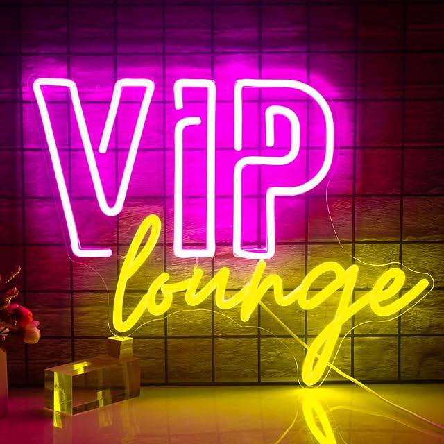 wanxing VIP Lounge Neon Signs for Wall Decor LED Neon Light for Room Decor VIP Light up Sign with USB Powered for Home Decor, Hotel, Club, Cafe, Bar, Office, Shopping Mall (Pink&Lemon Yellow)